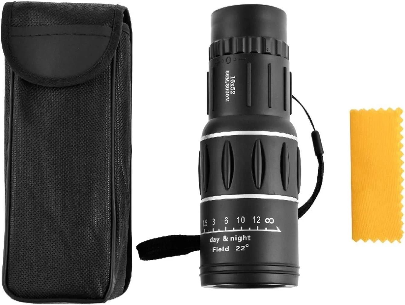 تلسکوپ تک چشمی قابل حمل 16X52 با وضوح بالا، تلسکوپ دو کانونی دستی مناسب برای سفر، کمپینگ، تماشای پرندگان و مسافرت های خارج از منزل، مشکی