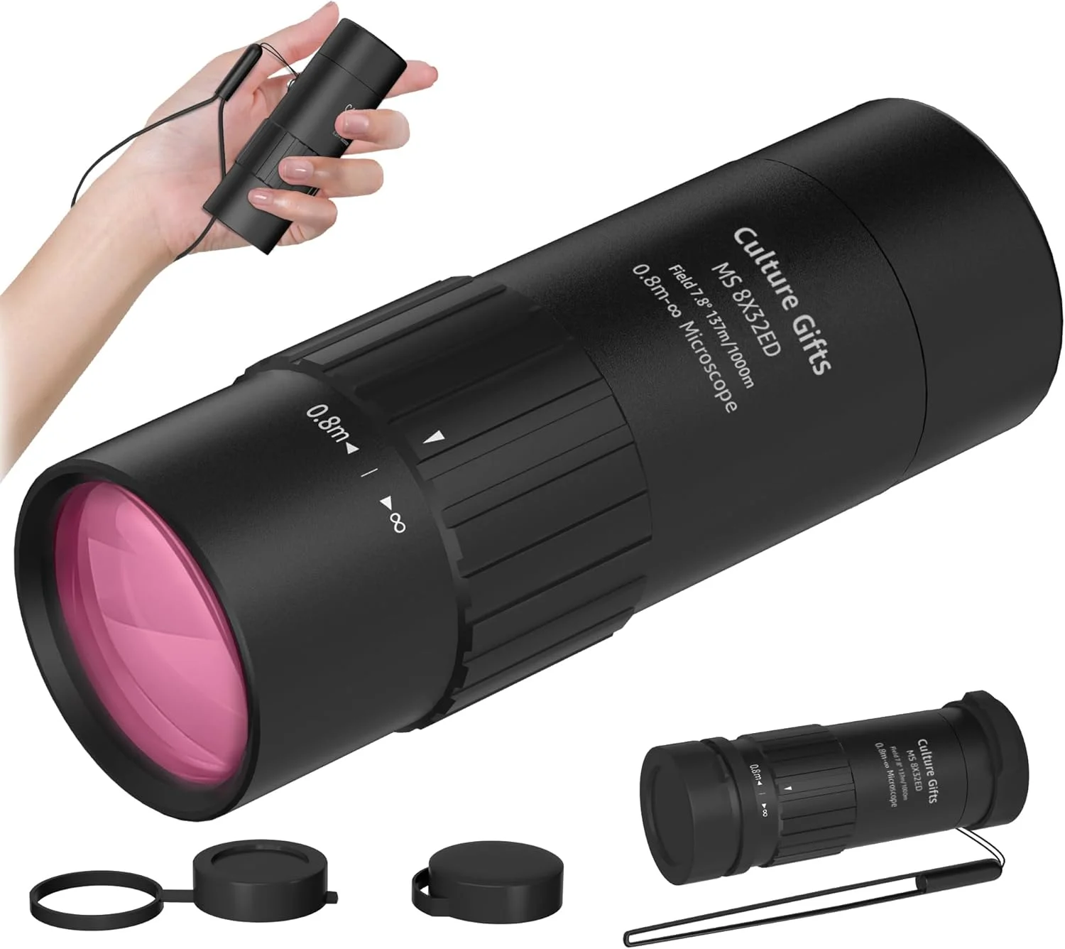 تک‌چشمی کوچک 8x32 میلی‌متری با قدرت بالا و دید واضح، فوکوس آسان، لنز چندلایه، BAK-4، چشمی ED 21 میلی‌متری، چشمی چرخشی، تلسکوپ تک‌چشمی جمع‌وجور با بند دستی برای تماشا پرندگان و شکار