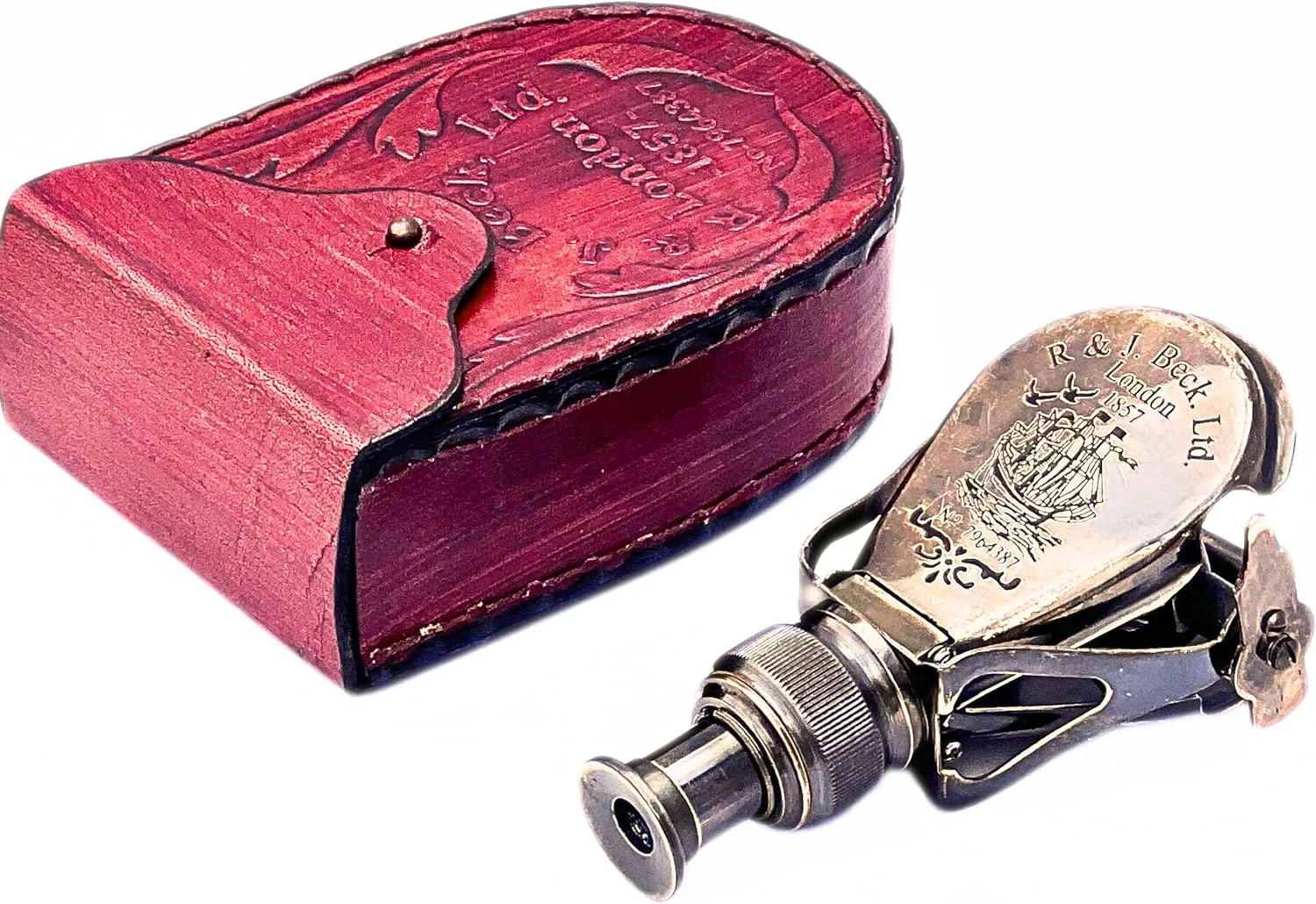 تک چشمی دستی برنجی عتیقه با کیف چرمی - دوربین تک چشمی دریایی قدیمی برای شکار، تماشای پرندگان، پیاده روی، کمپینگ و دکوراسیون فضای باز