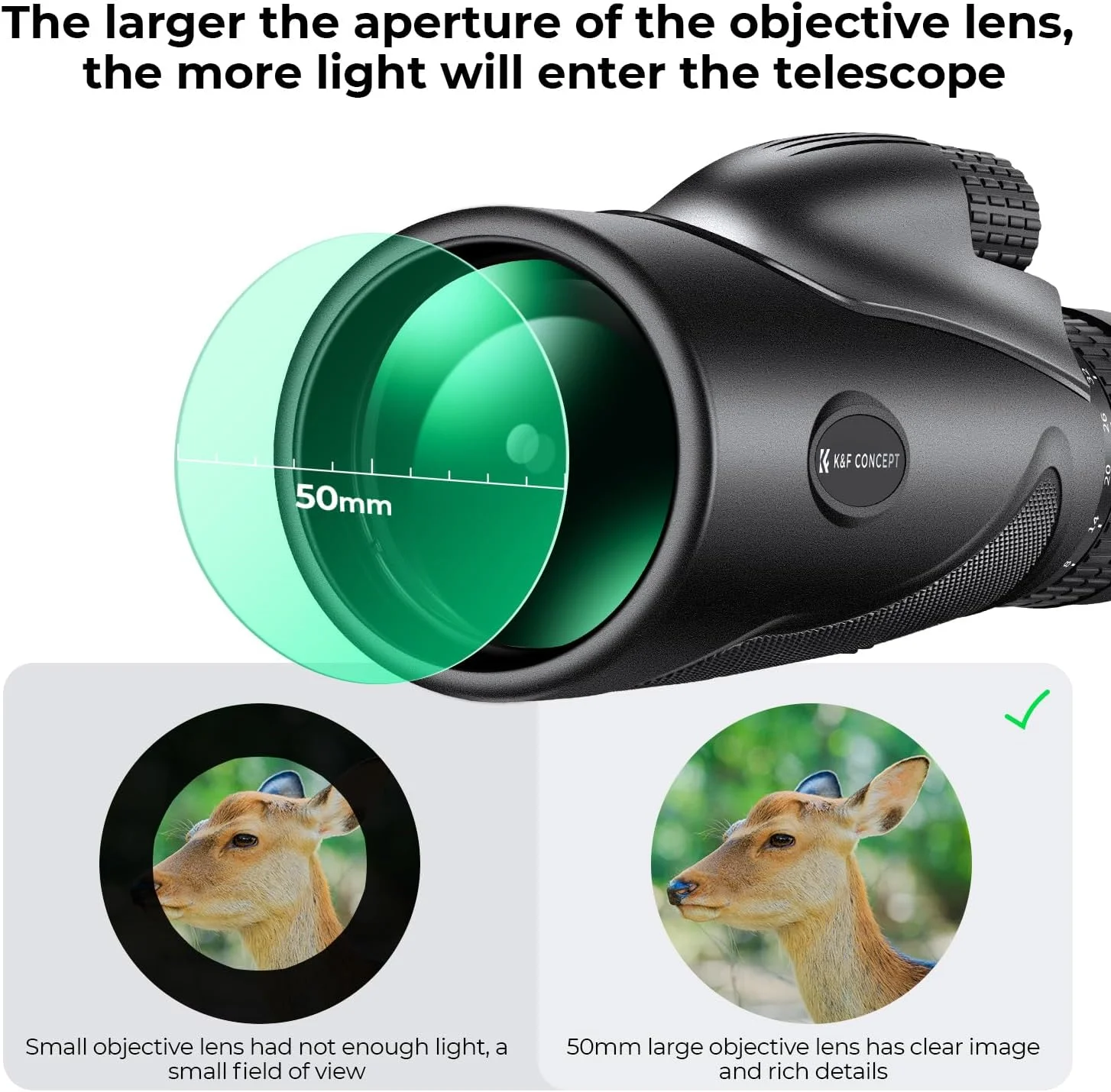 تک چشمی زوم K&F Concept 8-32X50 - تک چشمی های فشرده منشوری با قدرت بالا و فوکوس دوگانه برای کودکان و بزرگسالان، به همراه آداپتور تلفن، دید در شب با نور کم، لنز FMC برای تماشای پرندگان، شکار، مسافرت، کمپینگ و تماشای ستارگان