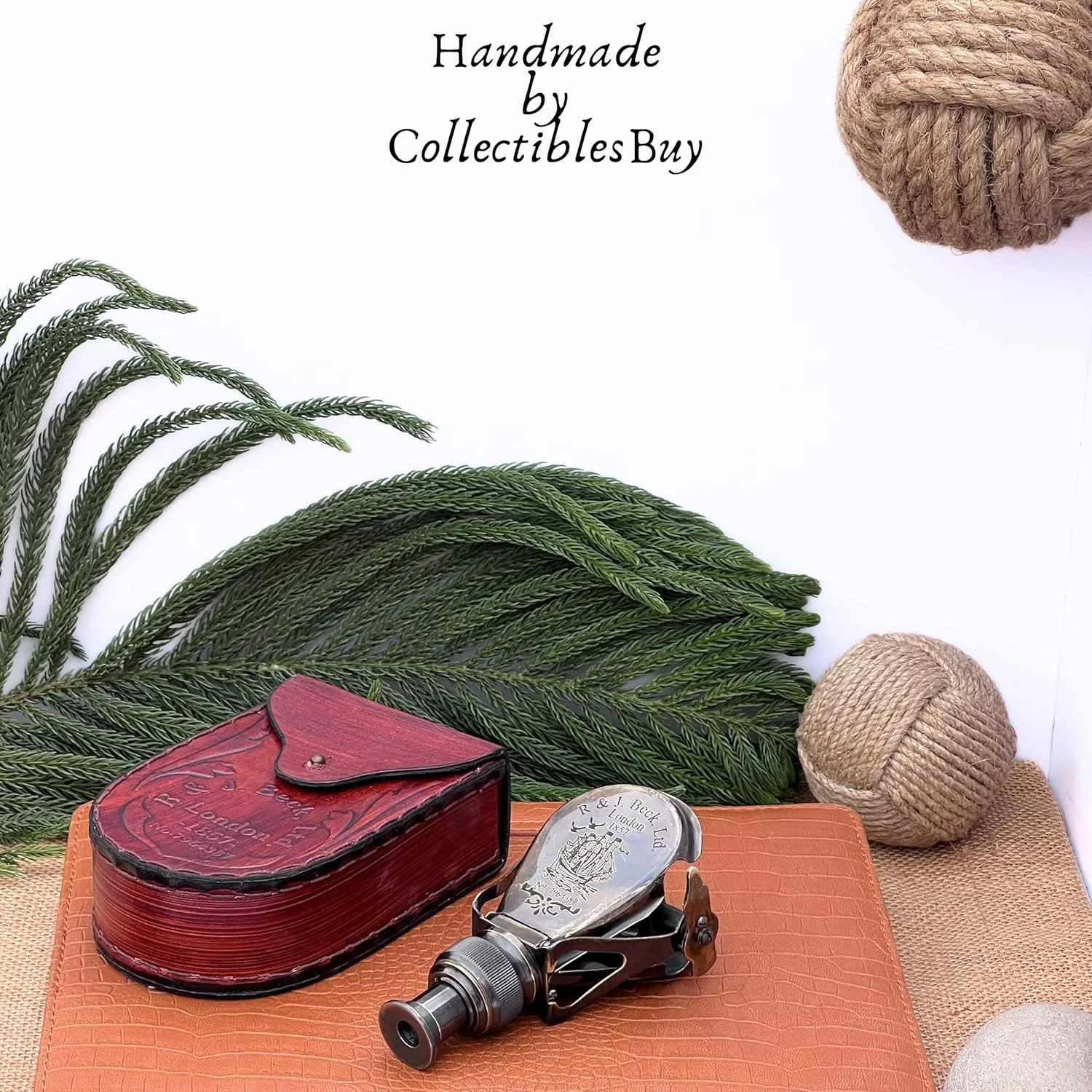 تک چشمی دستی برنجی عتیقه با کیف چرمی - دوربین تک چشمی دریایی قدیمی برای شکار، تماشای پرندگان، پیاده روی، کمپینگ و دکوراسیون فضای باز