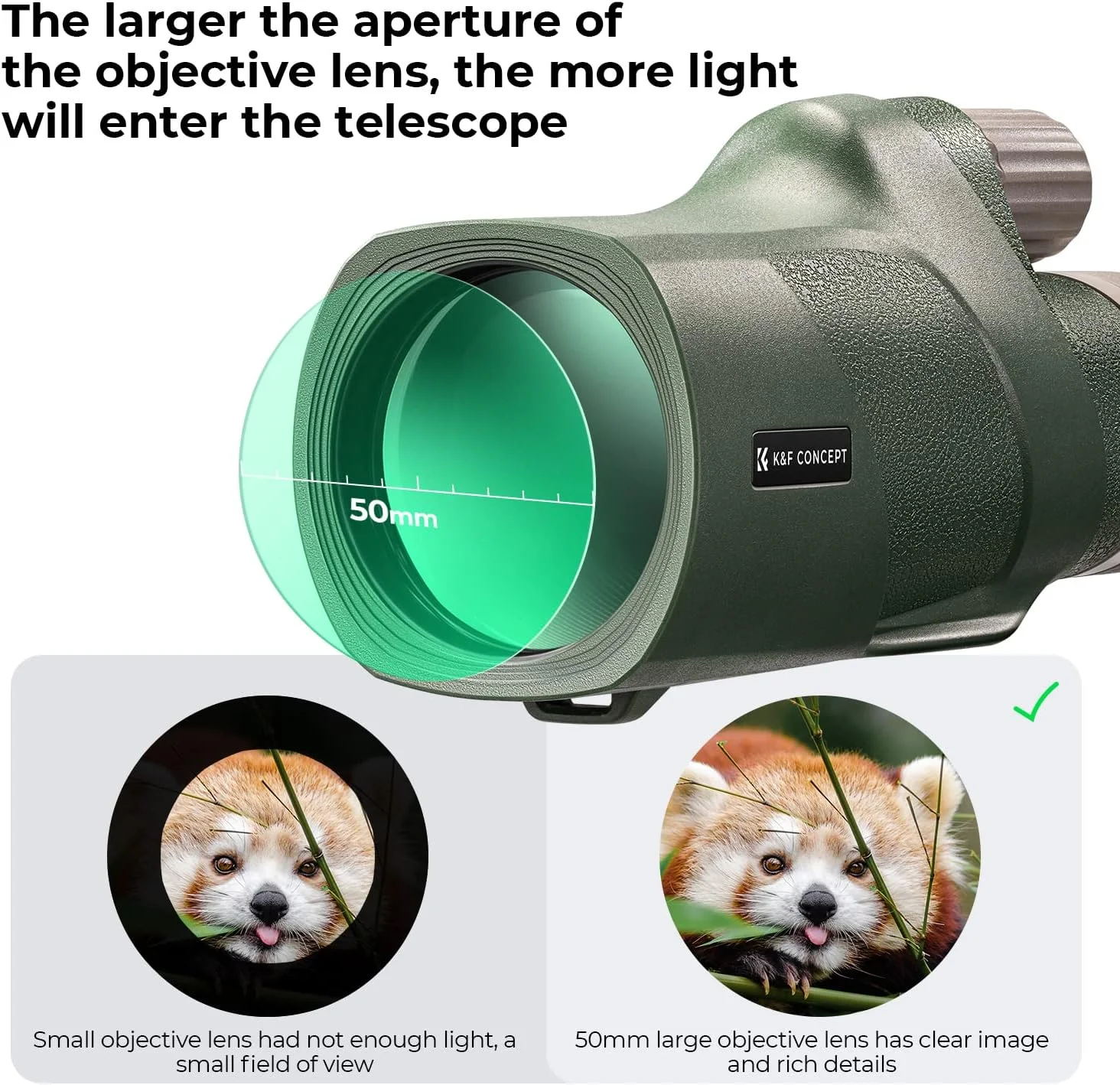 تلسکوپ تک چشمی 12X50 K&F Concept® به همراه پارچه تمیز کننده، لنز FMC و منشور BAK4، تلسکوپ تک چشمی HD Sky Captain برای بزرگسالان، مناسب تماشای پرندگان، شکار، پیاده روی، کمپینگ و مسافرت