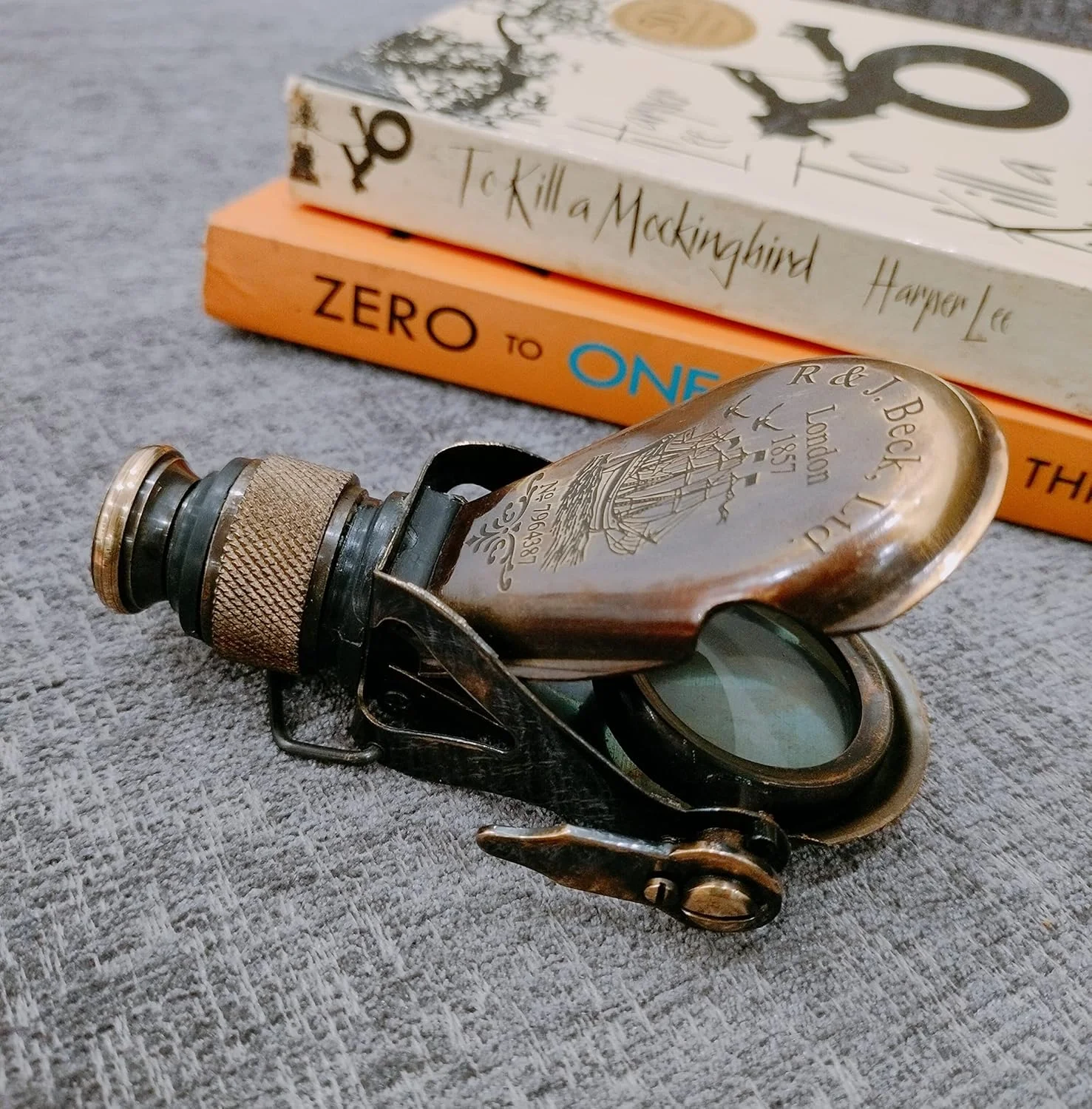 تک چشمی دستی برنجی عتیقه با کیف چرمی - دوربین تک چشمی دریایی قدیمی برای شکار، تماشای پرندگان، پیاده روی، کمپینگ و دکوراسیون فضای باز