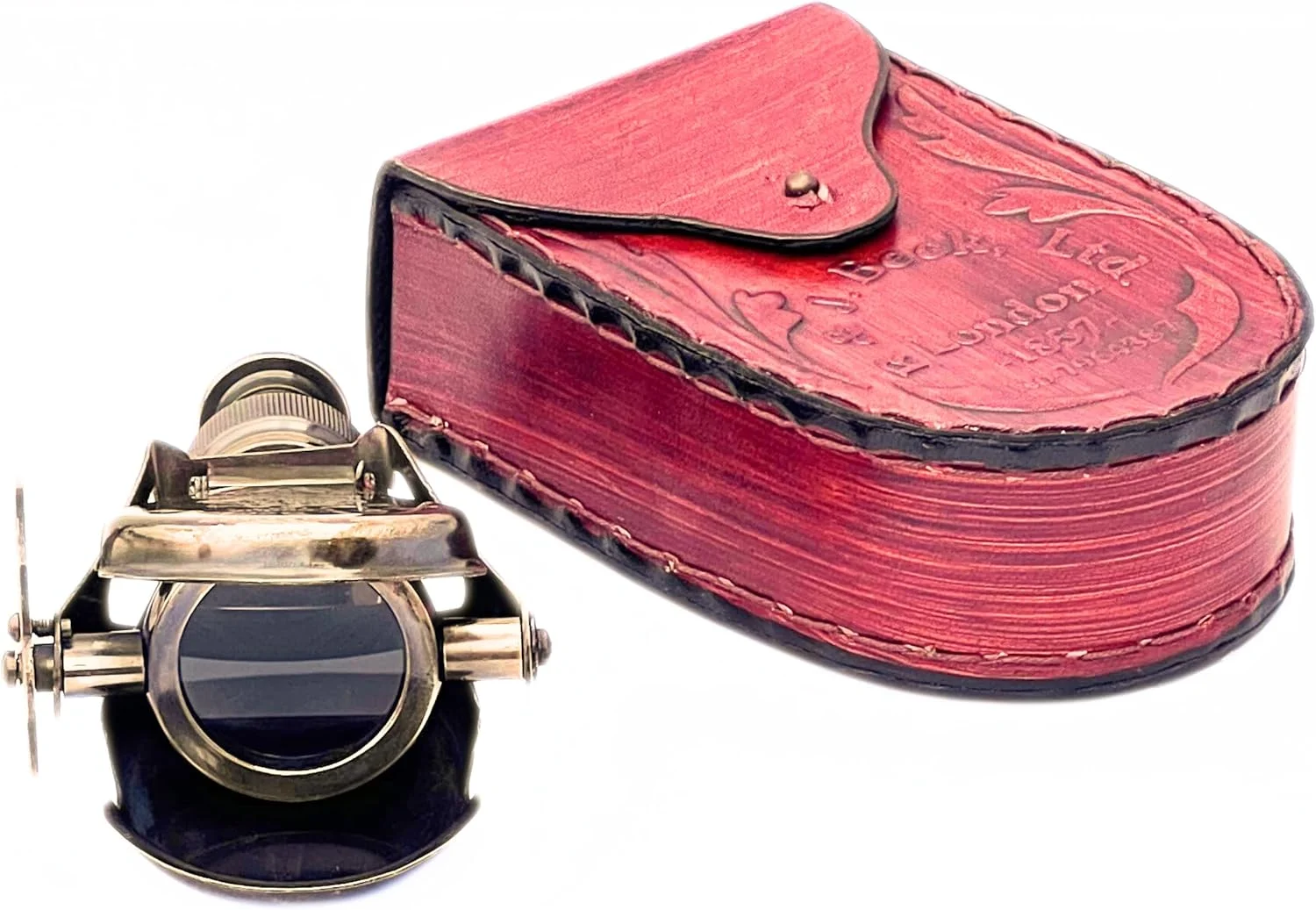 تک چشمی دستی برنجی عتیقه با کیف چرمی - دوربین تک چشمی دریایی قدیمی برای شکار، تماشای پرندگان، پیاده روی، کمپینگ و دکوراسیون فضای باز