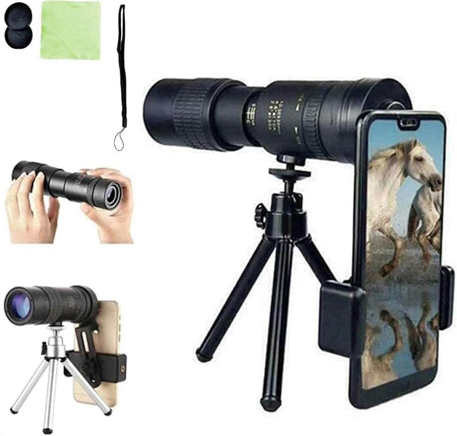 تلسکوپ تک چشمی زوم سوپر تله فوتو قابل حمل 4k 10-300x40mm با قدرت بالا، لنز تلسکوپ سبک وزن HD با منشور فوکوس 1 - -30 * 30 به همراه سه پایه و گیره q1