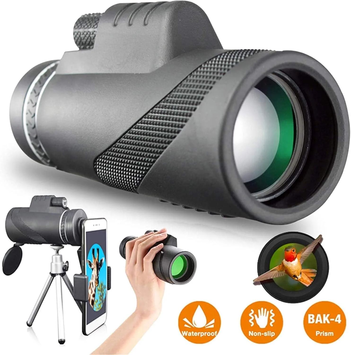 تلسکوپ تک چشمی 40×60 BAK-4 HD با قدرت بالا به همراه هولدر و سه پایه، زوم ضد آب، دید در شب با نور کم، مناسب برای تماشای پرندگان