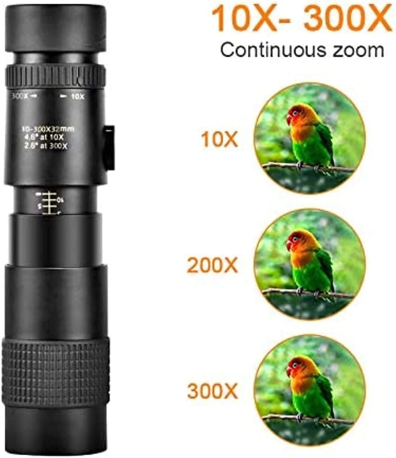 تلسکوپ سوپر تله فوتو زوم 10-300X40 میلیمتری 4K، تک چشمی ضد آب دید در شب با نگهدارنده تلفن هوشمند و سه پایه برای تماشای پرندگان تلسکوپ سوپر تله فوتو زوم 10-300X40 میلیمتری 4K، تک چشمی ضد آب دید در شب با نگهدارنده تلفن هوشمند و سه پایه برای تماشای پرندگان