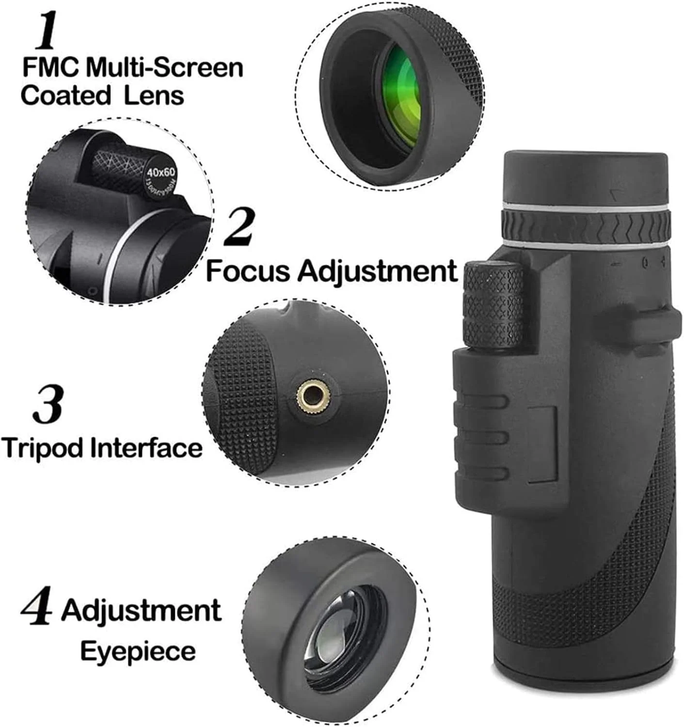تلسکوپ تک چشمی شفاف با نگهدارنده تلفن هوشمند و سه پایه قابل تنظیم برای تماشای پرندگان، پیاده روی و کمپینگ