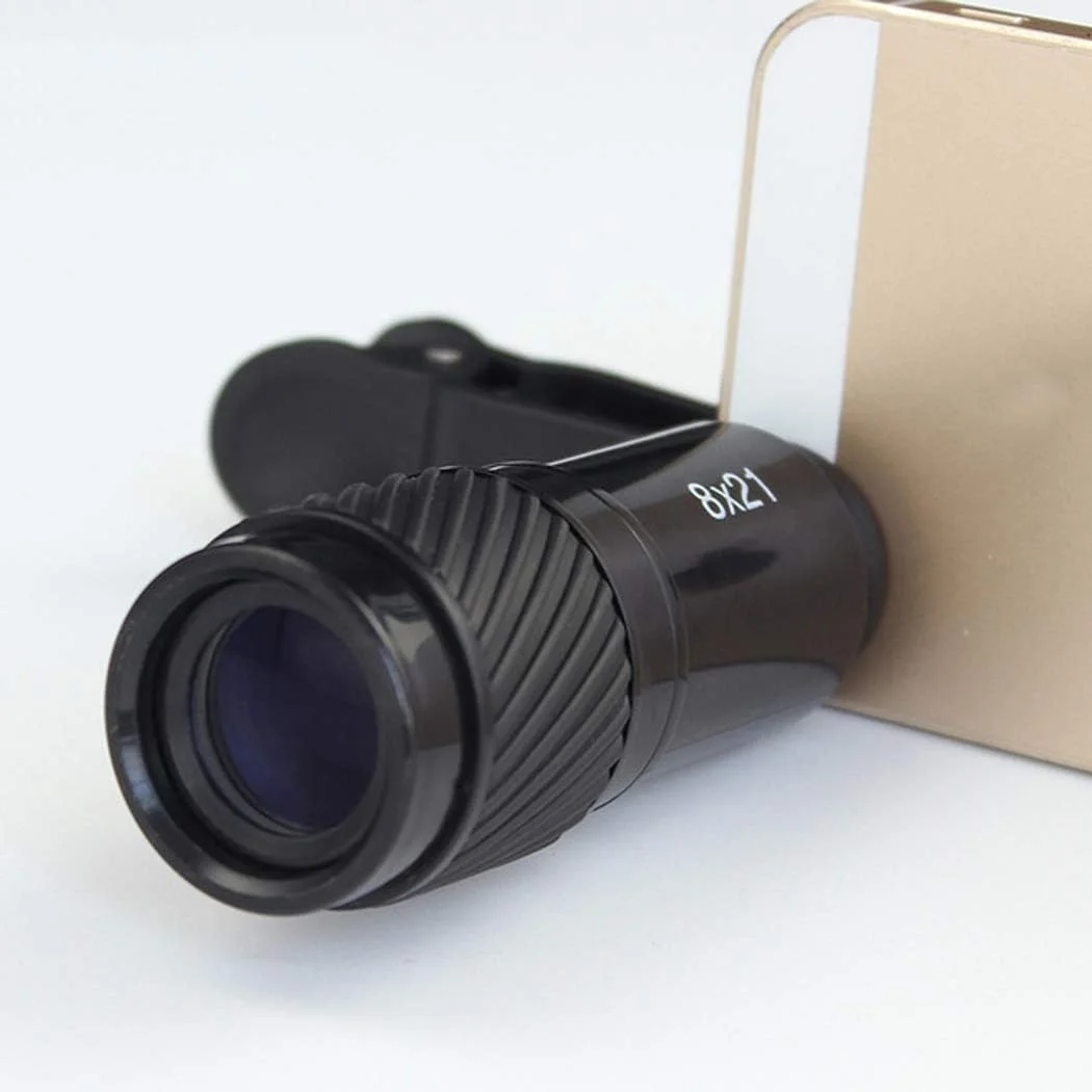 تک چشمی کوچک قابل حمل 8x21 با قدرت بالا و ضد آب به همراه گیره نگهدارنده تلفن، منشور BAK4، تلسکوپ با فوکوس دوگانه برای کمپینگ، مسافرت و شکار
