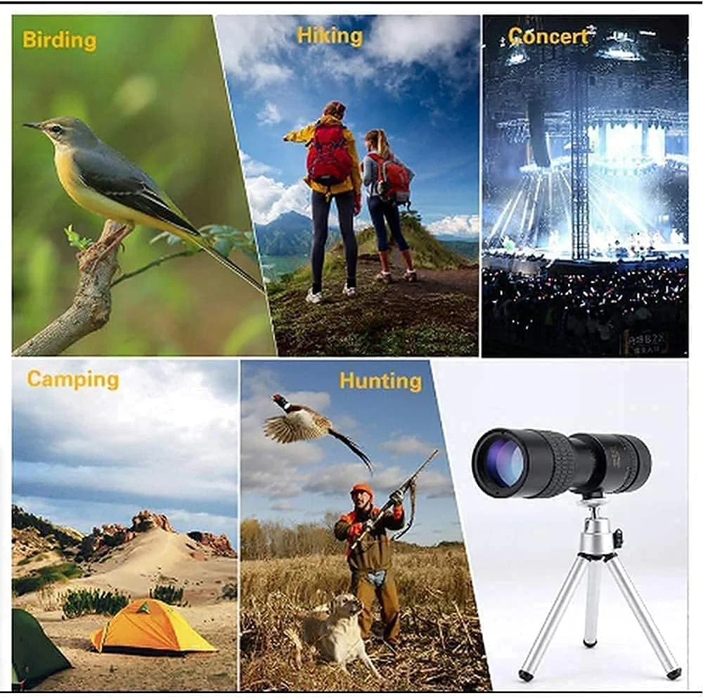 تلسکوپ تک چشمی سوپر تله فوتو زوم 4K 10-300X40mm به همراه نگهدارنده تلفن و سه پایه مناسب برای مسافرت، تماشای پرندگان، کنسرت ها و مسابقات فوتبال (پکیج 2)