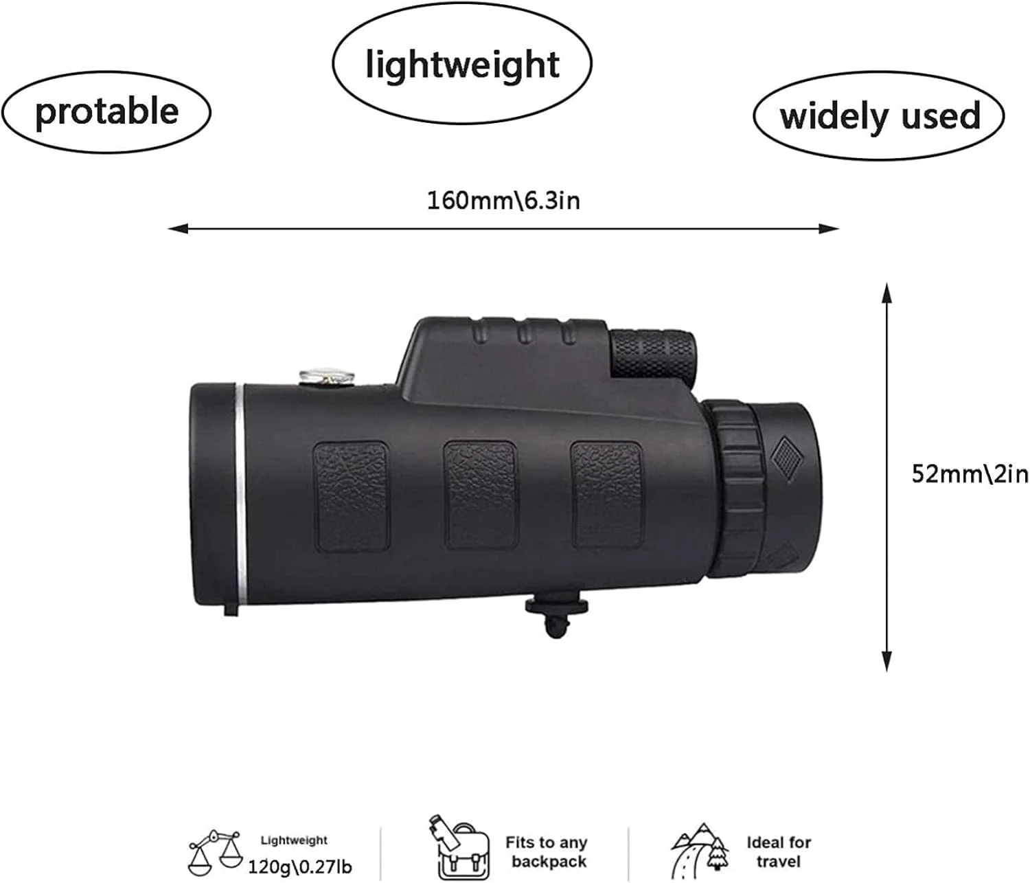 تلسکوپ تک چشمی 10x52 قابل حمل و ضد آب برای پرنده نگری و تماشای مناظر با منشور Bak4