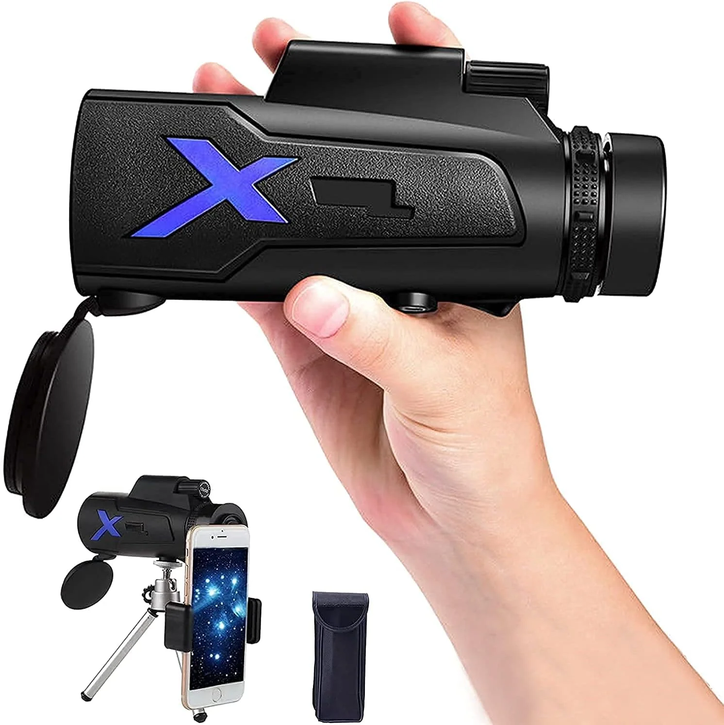 تلسکوپ تک چشمی 12X50 HD با قدرت بالا و ضد آب، منشور BAK4 قابل حمل با آداپتور تلفن هوشمند و سه پایه برای تماشای پرندگان، کمپینگ و دیدن مناظر