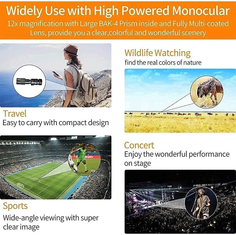 تلسکوپ تک چشمی سوپر تله فوتو زوم 4K 10-300X40mm به همراه نگهدارنده تلفن و سه پایه مناسب برای مسافرت، تماشای پرندگان، کنسرت ها و مسابقات فوتبال (پکیج 2)