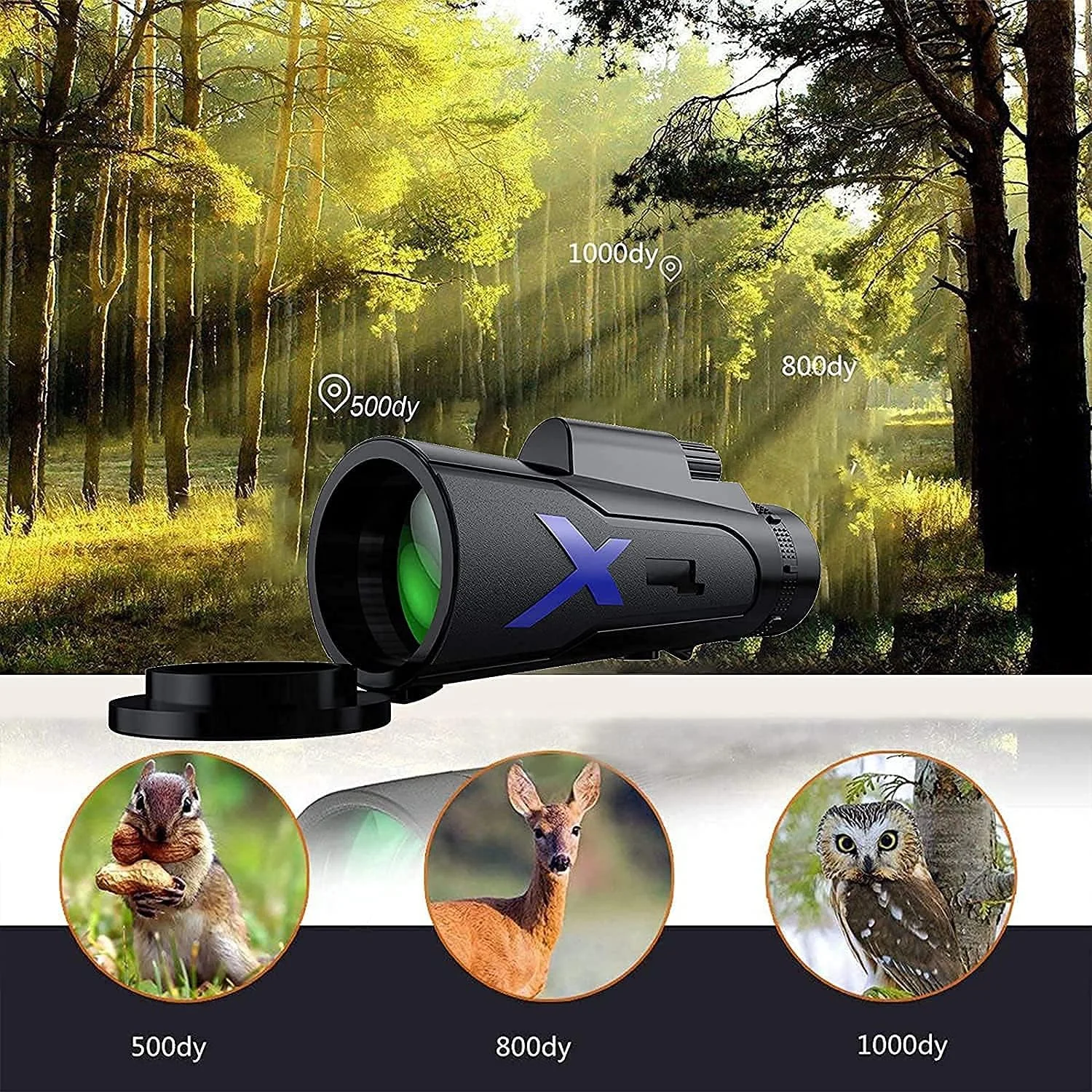 تلسکوپ تک چشمی 12X50 HD با قدرت بالا و ضد آب، منشور BAK4 قابل حمل با آداپتور تلفن هوشمند و سه پایه برای تماشای پرندگان، کمپینگ و دیدن مناظر