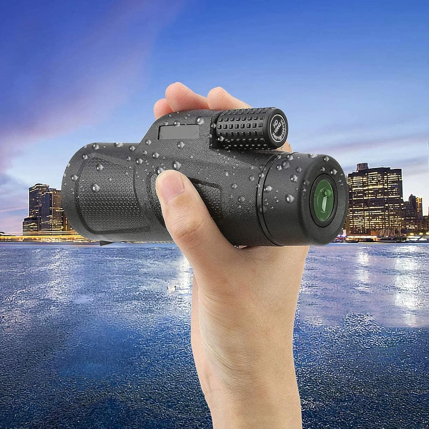 تلسکوپ تک چشمی 10x42 با قدرت بالا، جمع و جور، قابل حمل، ضد آب، ضد مه و ضد ضربه به همراه بند دستی برای بزرگسالان، کودکان، کمپینگ، پیاده روی و تماشای پرندگان
