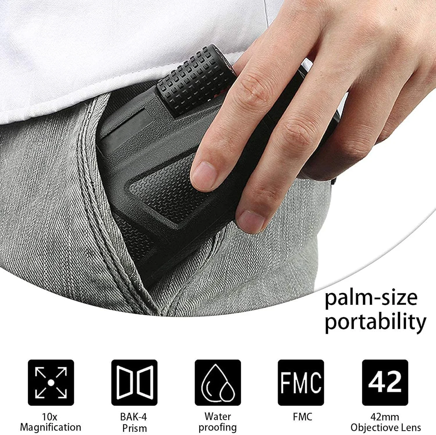 تلسکوپ تک چشمی 10x42 با قدرت بالا، جمع و جور، قابل حمل، ضد آب، ضد مه و ضد ضربه به همراه بند دستی برای بزرگسالان، کودکان، کمپینگ، پیاده روی و تماشای پرندگان