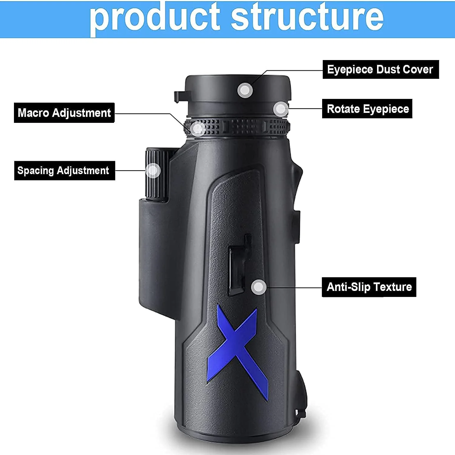 تلسکوپ تک چشمی 12X50 HD با قدرت بالا و ضد آب، منشور BAK4 قابل حمل با آداپتور تلفن هوشمند و سه پایه برای تماشای پرندگان، کمپینگ و دیدن مناظر
