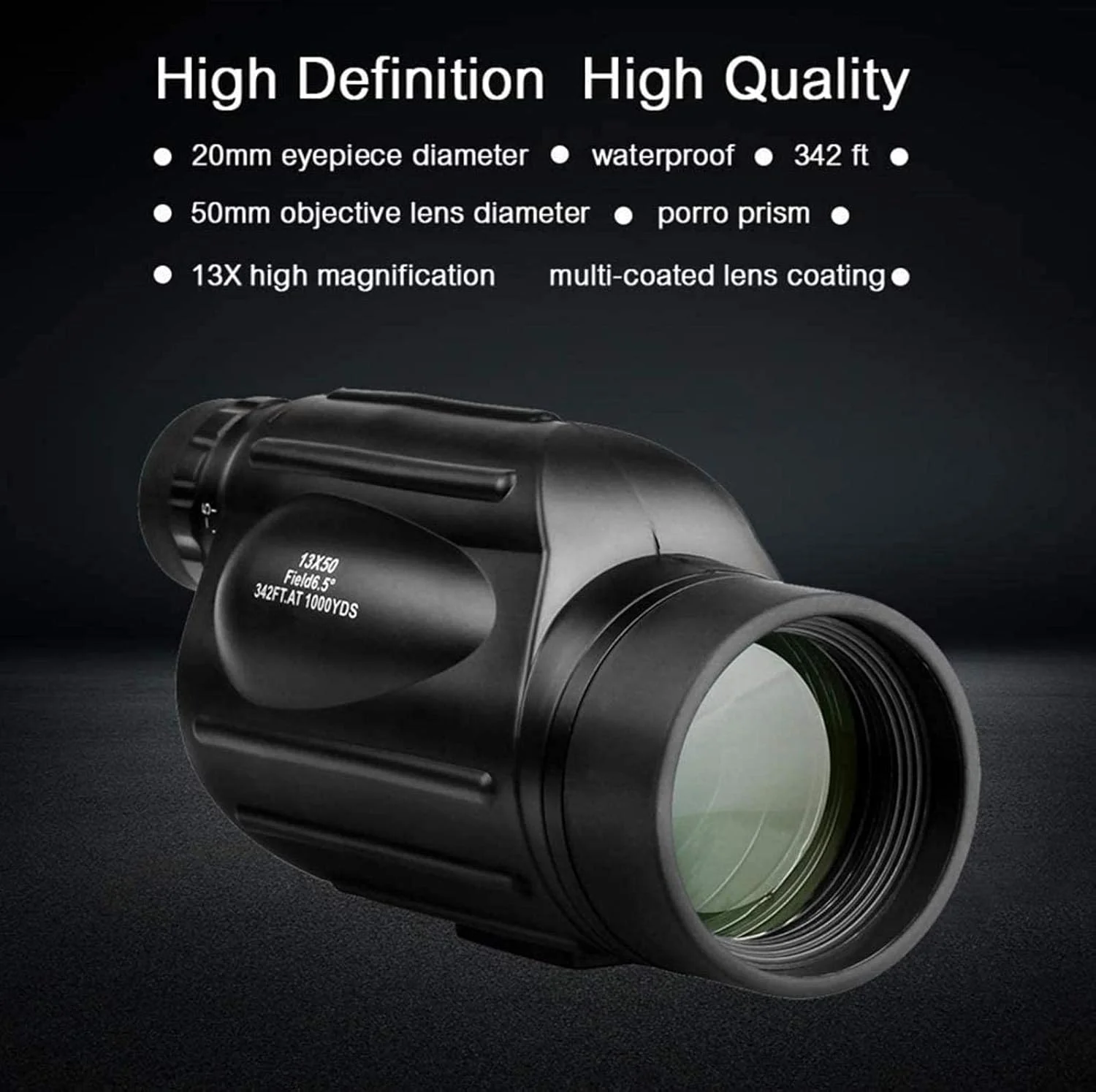 تلسکوپ تک چشمی 13×50 HD با فوکوس دوگانه، منشور BAK4 با قدرت بالا برای تماشای پرندگان، حیات وحش، کمپینگ و مسافرت.