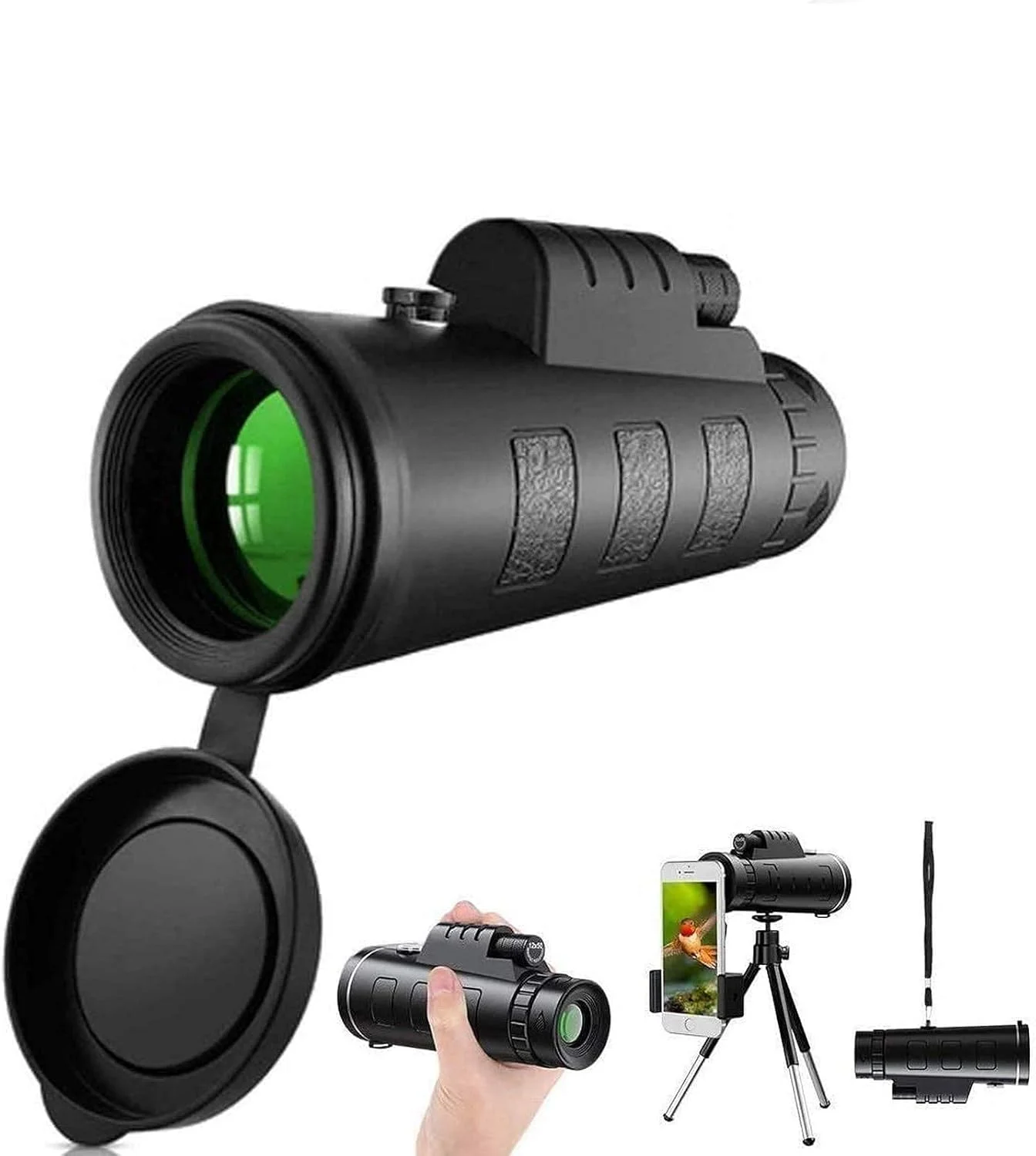 تلسکوپ تک چشمی 40x60 با قدرت بالا HD به همراه نگهدارنده تلفن هوشمند و سه پایه برای بزرگسالان، ضد آب با منشور بادوام و شفاف و فوکوس دوگانه برای تماشای پرندگان و کمپینگ