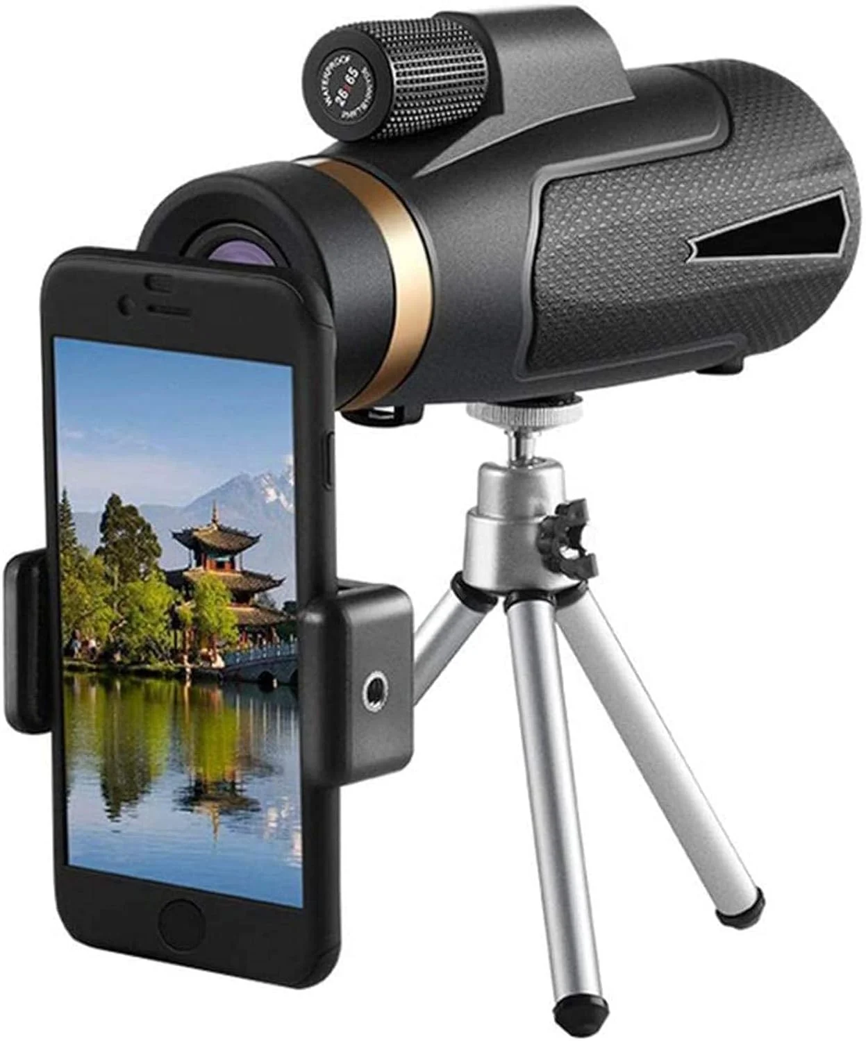 تلسکوپ مونوکولار کوچک قابل حمل 12x50mm تک چشمی HD لنز دوربین تلفن همراه تلسکوپ تک لوله ای با قدرت بالا