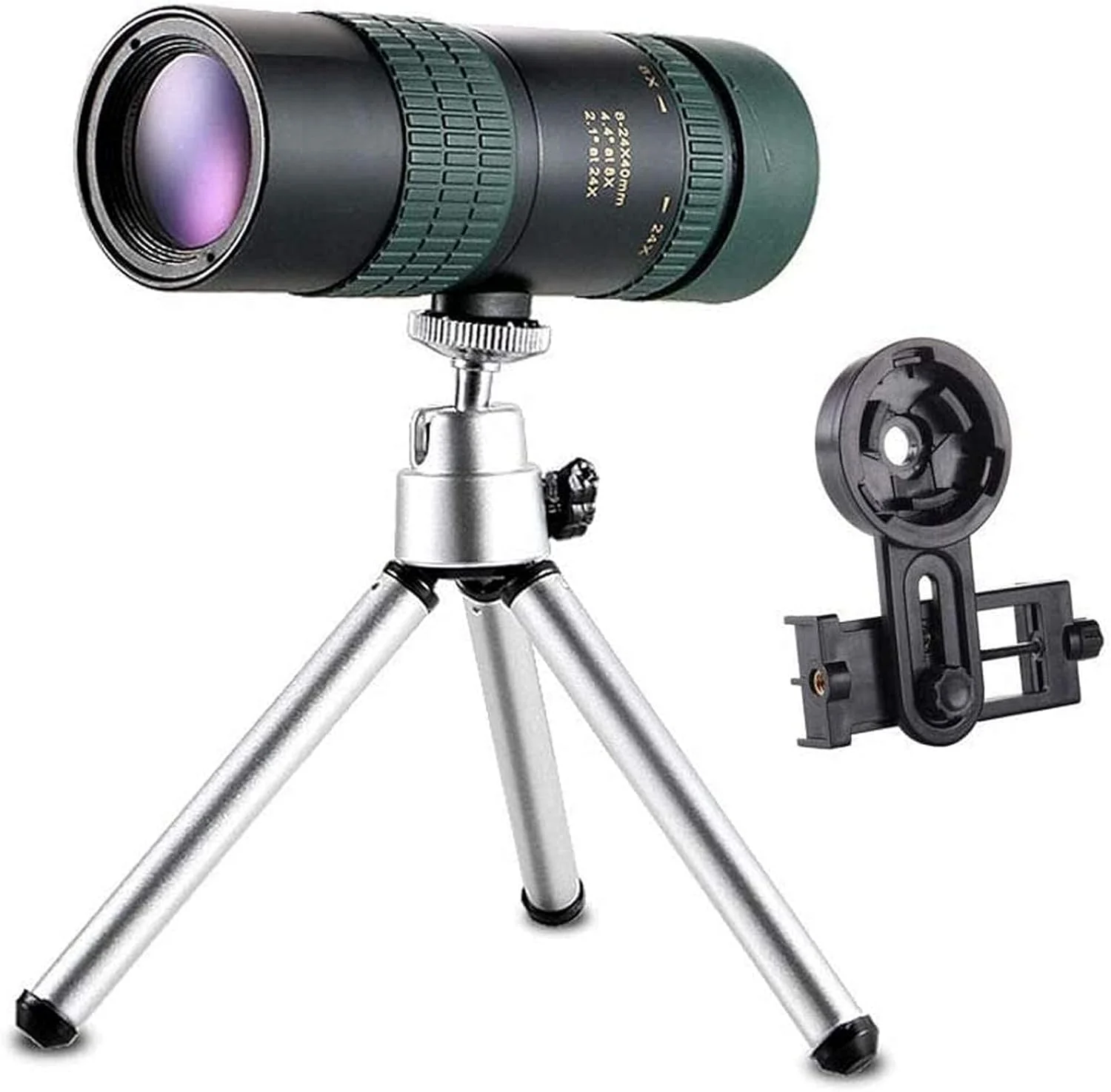 تلسکوپ مونوکولار زوم 8-24x30، مونوکولار فشرده با منشور BAK4 دید در شب و لنز FMC، به همراه آداپتور تلفن هوشمند و سه پایه، مناسب بزرگسالان، کودکان، تماشای پرندگان، مسافرت و دیدن مناظر