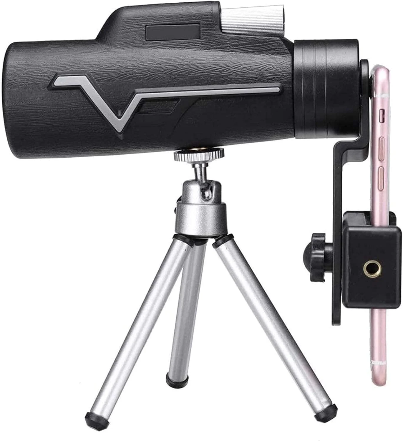 تلسکوپ تک چشمی HD 25x50 مناسب سفر و فضای باز با لنز اپتیک BAK4 به همراه گیره و سه پایه (مشکی 160x55 میلی‌متر)