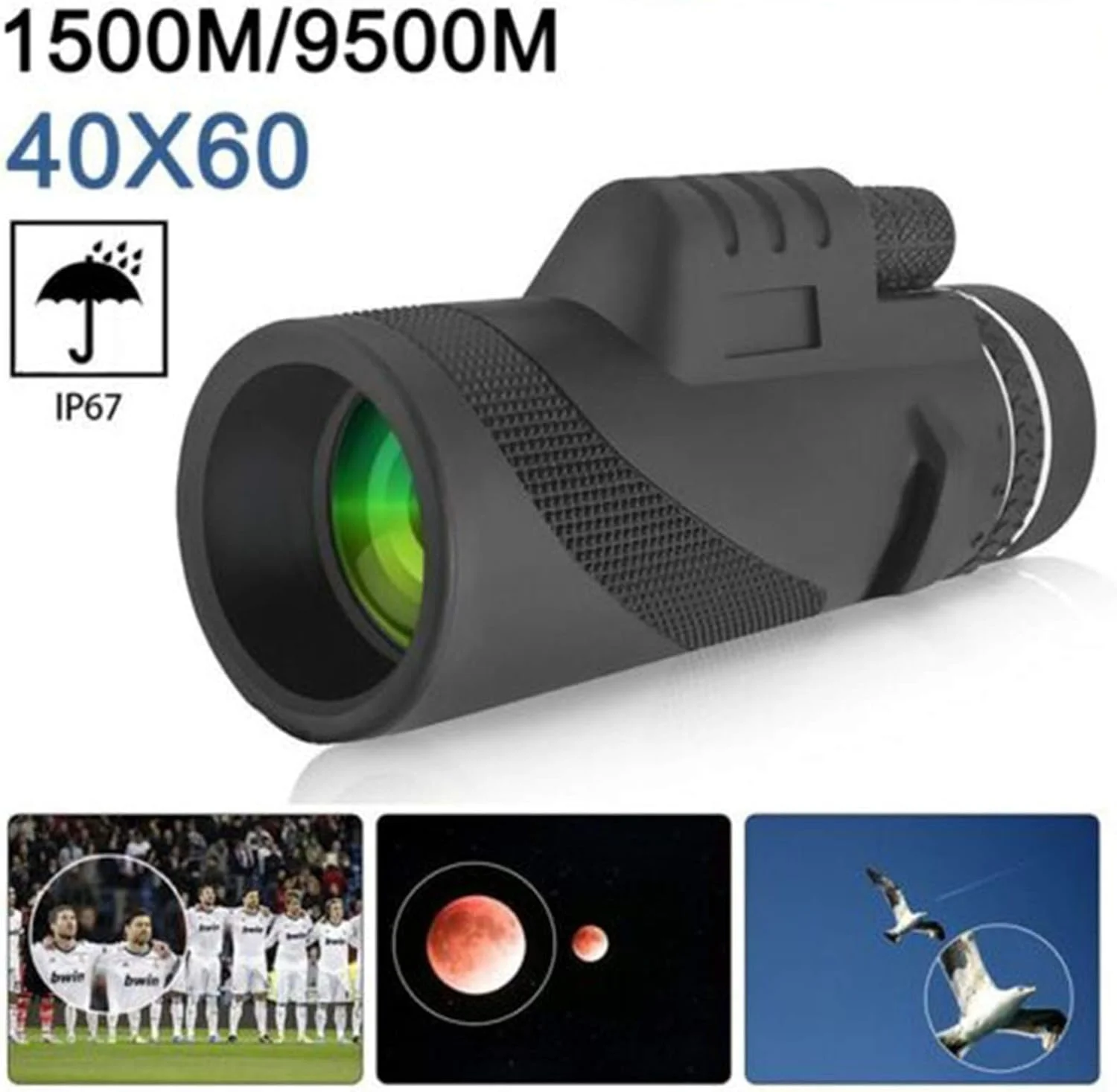 تلسکوپ تک چشمی زوم 40X60 با قدرت بالا، منشور BAK4 به همراه نگهدارنده گوشی هوشمند و گیره سه پایه، مناسب برای تماشای پرندگان، مسافرت، کنسرت و مسابقات ورزشی