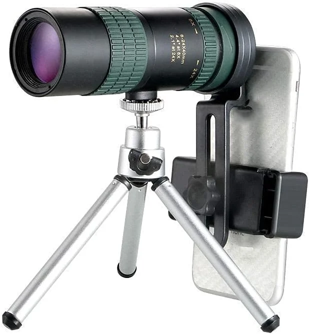 تلسکوپ مونوکولار زوم 8-24x30، مونوکولار فشرده با منشور BAK4 دید در شب و لنز FMC، به همراه آداپتور تلفن هوشمند و سه پایه، مناسب بزرگسالان، کودکان، تماشای پرندگان، مسافرت و دیدن مناظر تلسکوپ مونوکولار زوم 8-24x30، مونوکولار فشرده با منشور BAK4 دید در شب و لنز FMC، به همراه آداپتور تلفن هوشمند و سه پایه، مناسب بزرگسالان، کودکان، تماشای پرندگان، مسافرت و دیدن مناظر