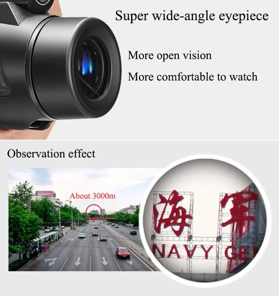 تلسکوپ تک چشمی اپتیکال HD قابل حمل فضای باز، زاویه دید عریض، میدان دید بزرگ، فوکوس چرخشی، دید در شب، پر شده با نیتروژن، ضد آب، مناسب تماشای پرندگان و کنسرت