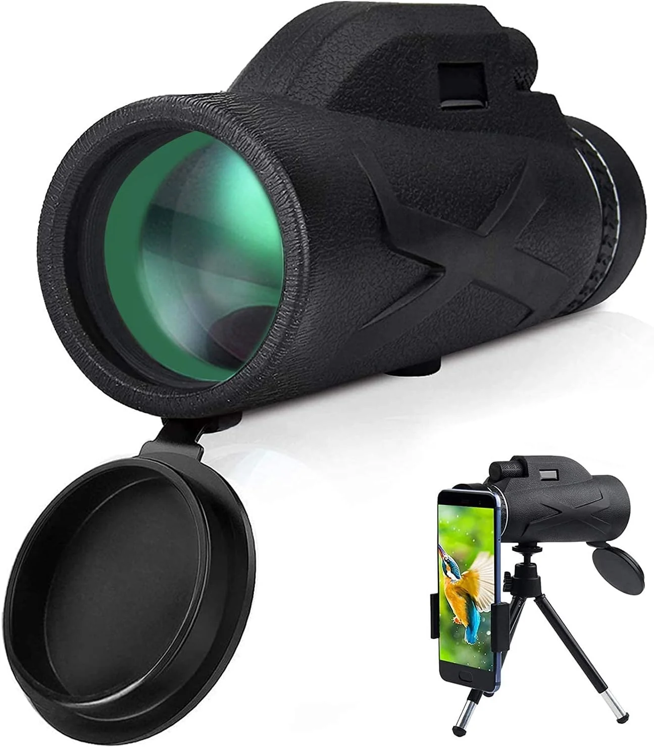 تلسکوپ تک چشمی تلفن همراه با منشور BAK4، بزرگنمایی 80x100 به همراه هولدر تلفن و سه پایه، مناسب برای کمپینگ، مسافرت و تماشای پرندگان