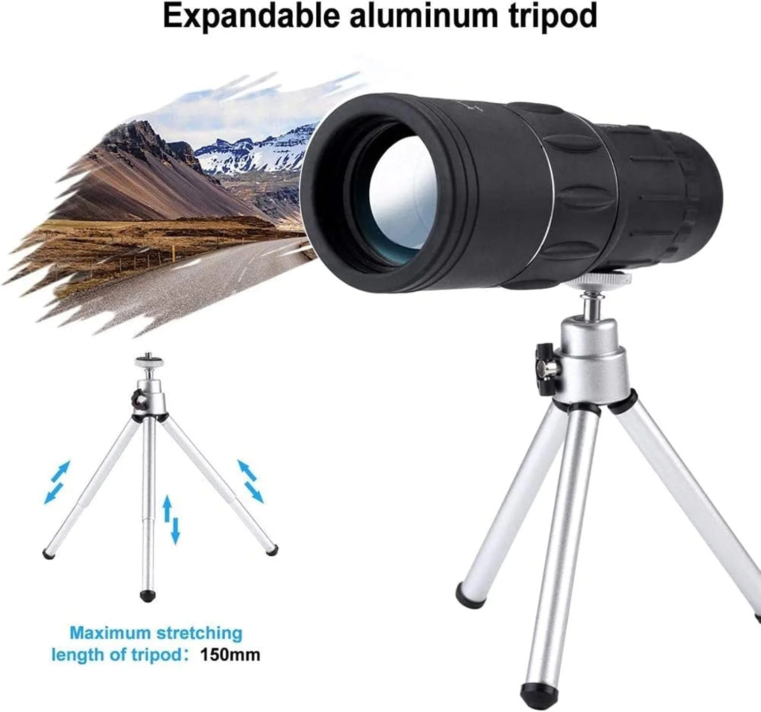 تلسکوپ تک چشمی 16X52 زوم اپتیکال HD به همراه سه پایه تاشو و نگهدارنده تلفن هوشمند، تلسکوپ تک چشمی با فوکوس دوگانه برای تماشای حیات وحش، پرندگان، کمپینگ و مسافرت