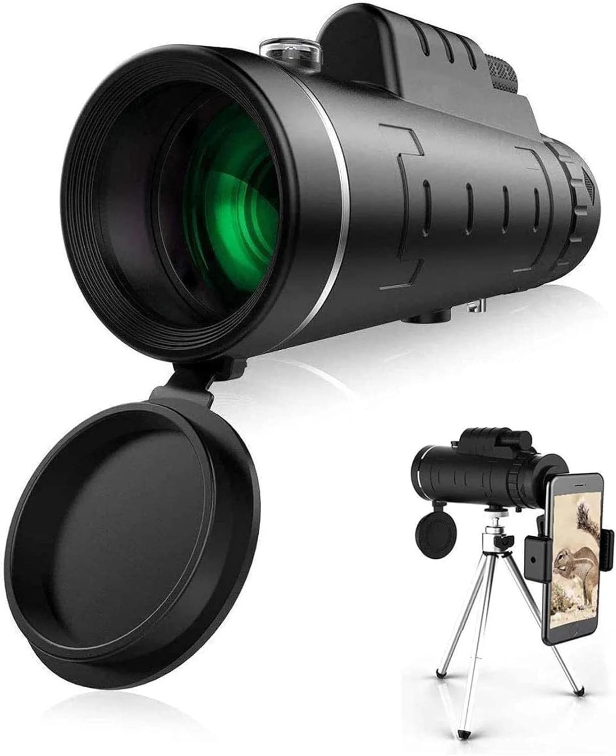 تلسکوپ تک چشمی با کیفیت بالا و نگهدارنده سریع تلفن هوشمند - تک چشمی ضد آب 60x40 - منشور BAK4 برای تماشای حیات وحش، پرندگان، کمپینگ، مسافرت و مناظر طبیعی