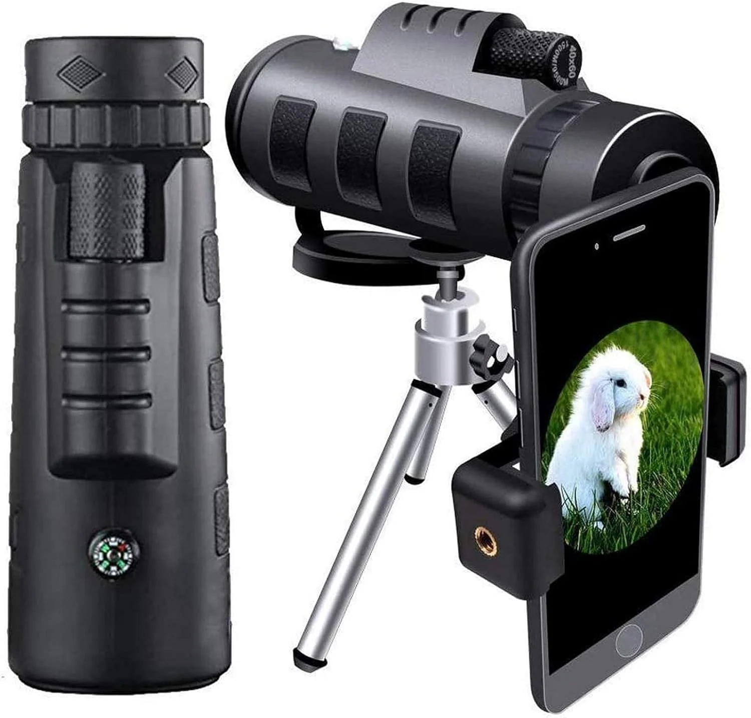 تلسکوپ تک چشمی 40x60 با وضوح بالا، بزرگنمایی 10 برابر، لنز زوم، منشور FMC BAK9 بادوام و شفاف به همراه نگهدارنده گوشی هوشمند و سه پایه