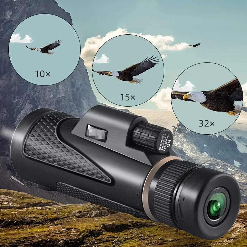 تلسکوپ تک چشمی 42x32-10 زوم HD با قدرت بالا، منشور BAK4، لنز FMC، به همراه آداپتور تلفن هوشمند و سه پایه برای بزرگسالان و کودکان، مناسب تماشای پرندگان