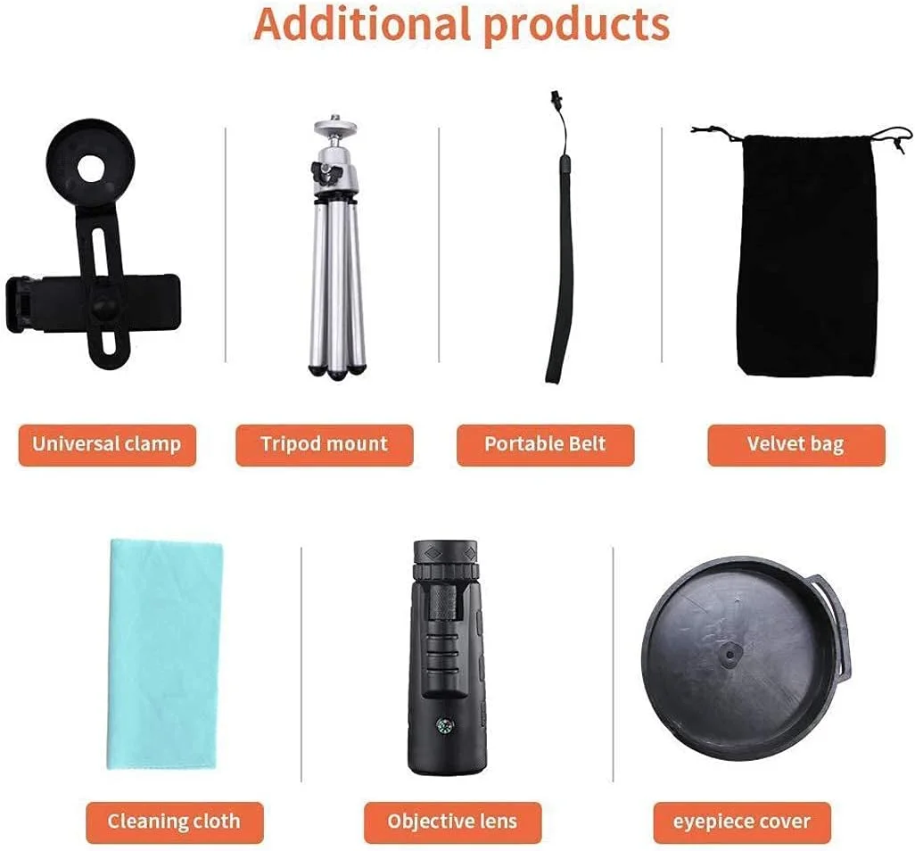 تلسکوپ تک چشمی 40x60 با وضوح بالا، بزرگنمایی 10 برابر، لنز زوم، منشور FMC BAK9 بادوام و شفاف به همراه نگهدارنده گوشی هوشمند و سه پایه تلسکوپ تک چشمی 40x60 با وضوح بالا، بزرگنمایی 10 برابر، لنز زوم، منشور FMC BAK9 بادوام و شفاف به همراه نگهدارنده گوشی هوشمند و سه پایه