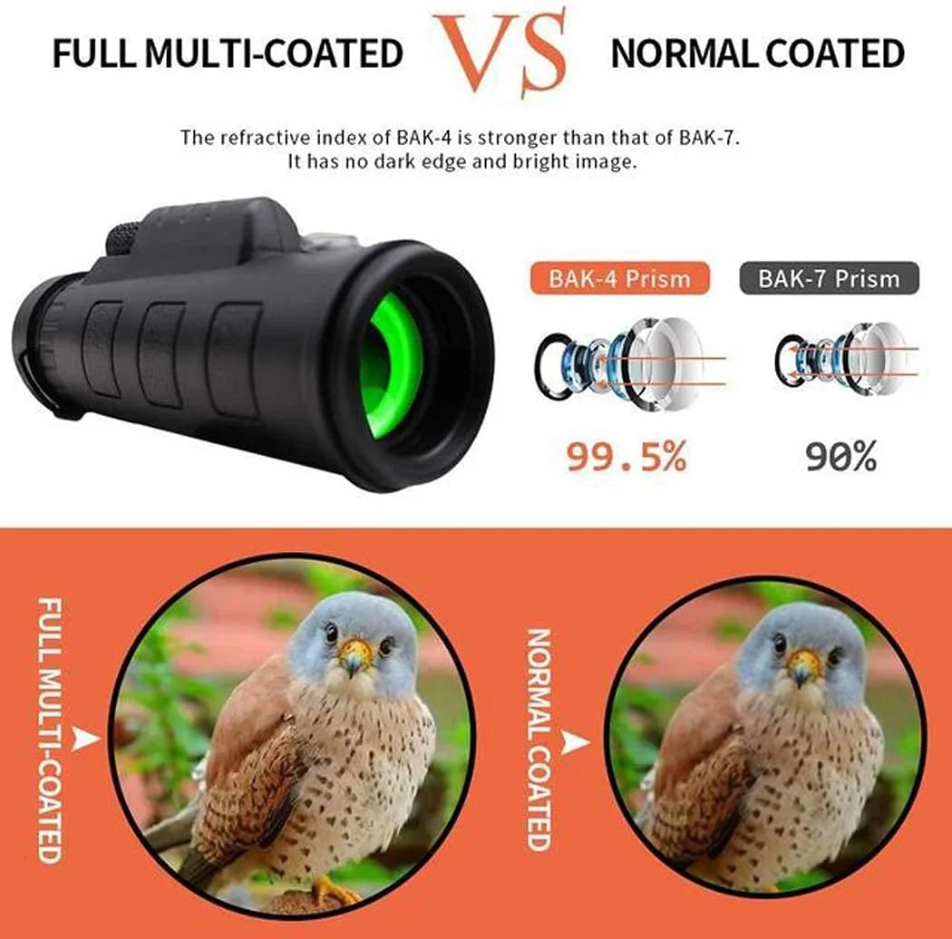 تلسکوپ تک چشمی 40x60 با وضوح بالا، بزرگنمایی 10 برابر، لنز زوم، منشور FMC BAK9 بادوام و شفاف به همراه نگهدارنده گوشی هوشمند و سه پایه تلسکوپ تک چشمی 40x60 با وضوح بالا، بزرگنمایی 10 برابر، لنز زوم، منشور FMC BAK9 بادوام و شفاف به همراه نگهدارنده گوشی هوشمند و سه پایه