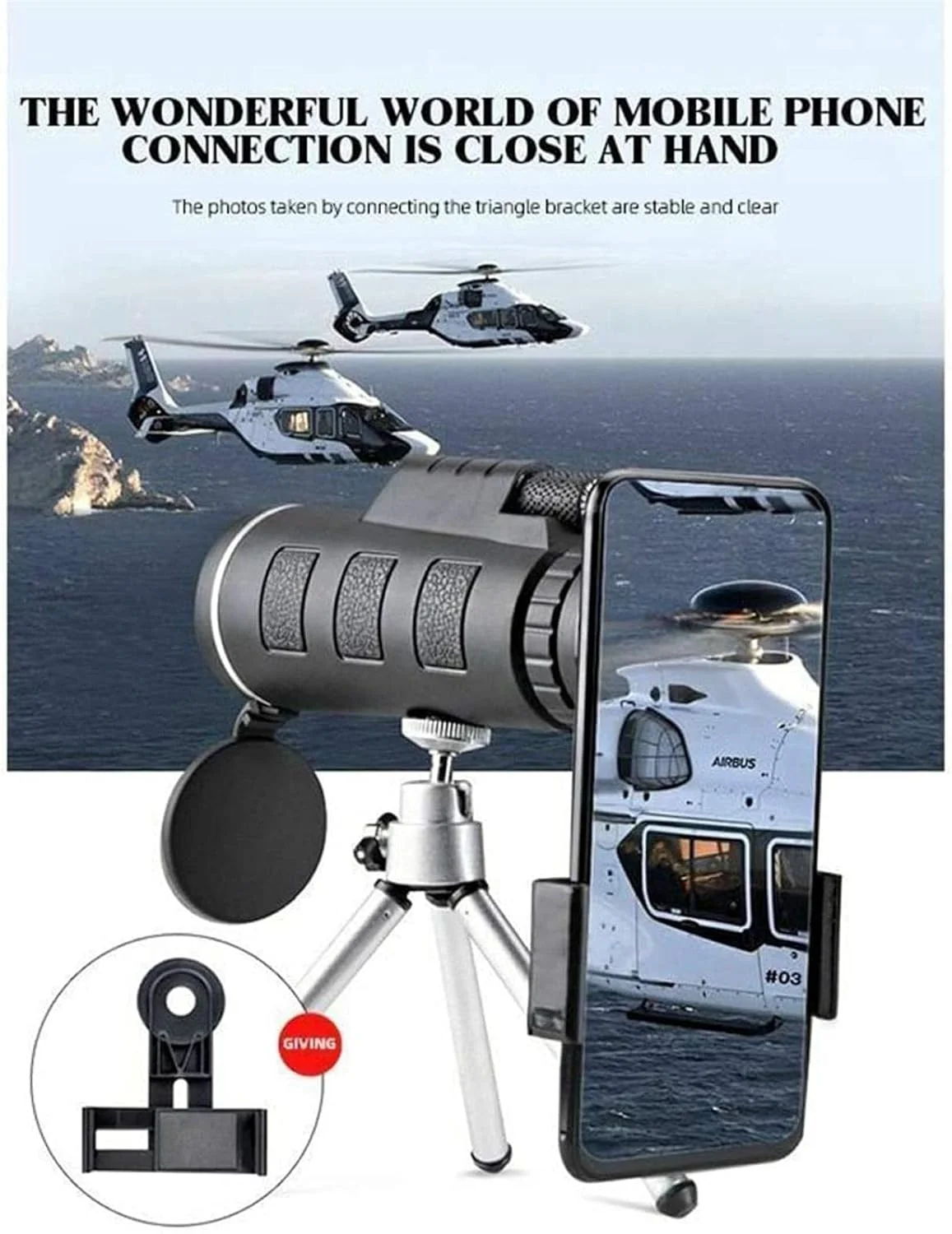 تلسکوپ تک چشمی با کیفیت بالا و نگهدارنده سریع تلفن هوشمند - تک چشمی ضد آب 60x40 - منشور BAK4 برای تماشای حیات وحش، پرندگان، کمپینگ، مسافرت و مناظر طبیعی