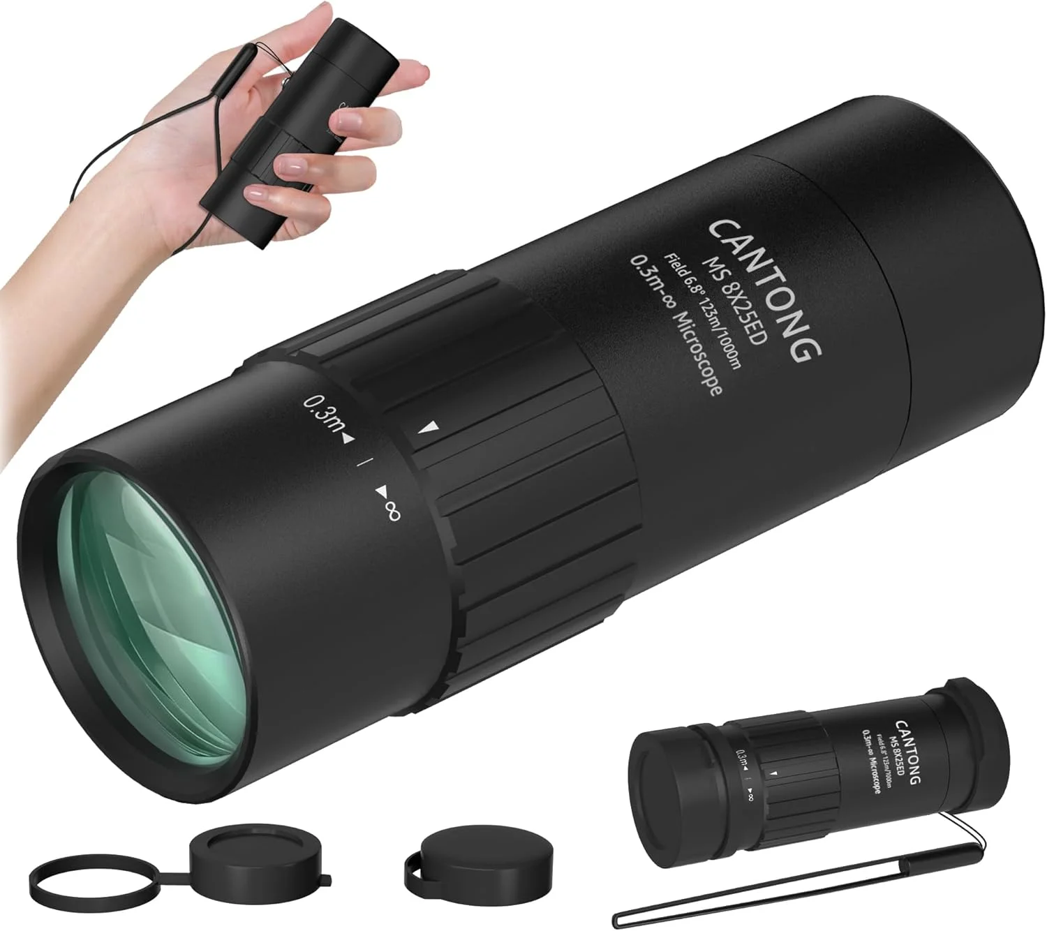 تک چشمی مینی با بزرگنمایی 8X و لنز 25 میلی‌متری با اپتیک چند لایه و فوکوس دستی، تلسکوپ فشرده