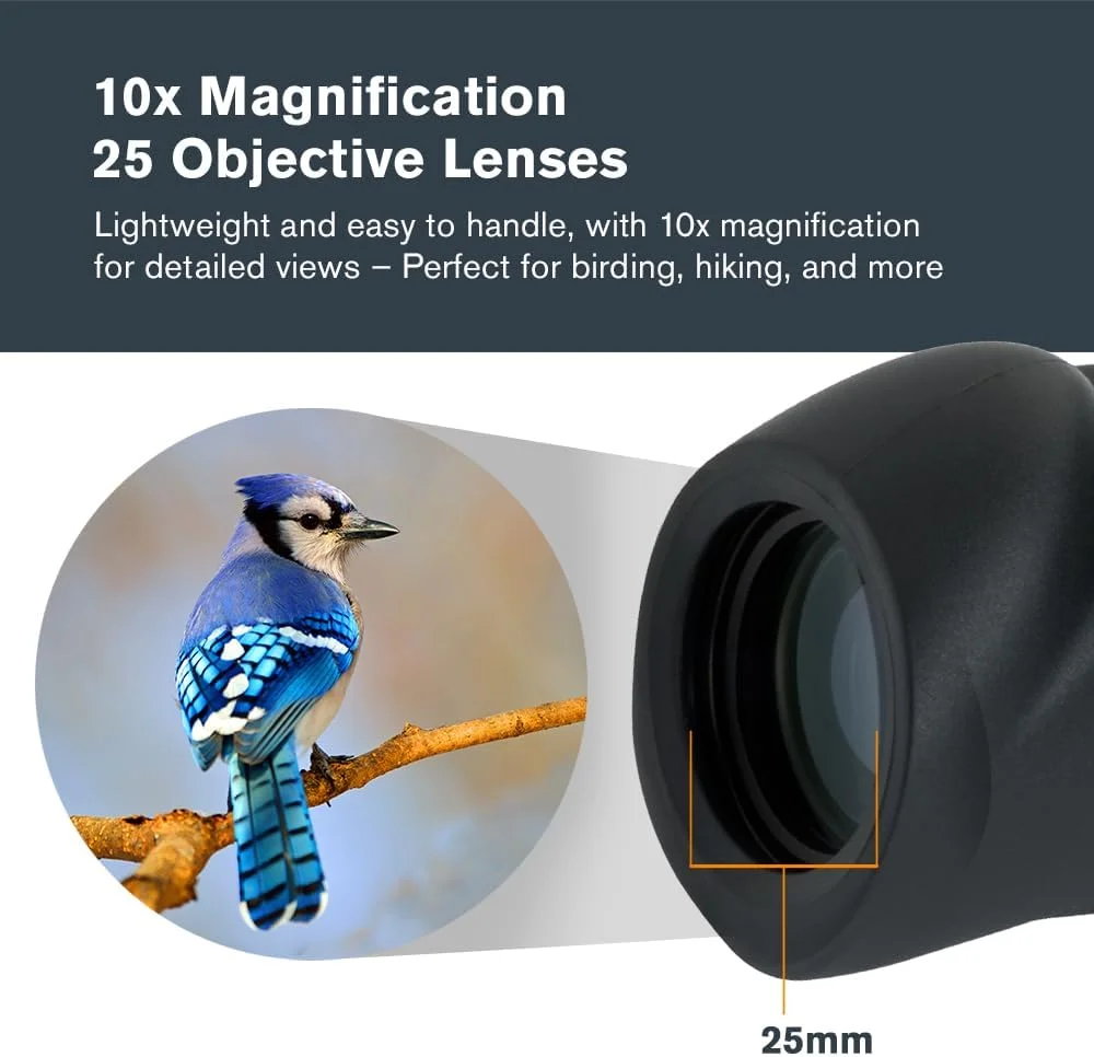 تک چشمی سلسترون Nature 10x25 - ایده آل برای پیاده روی و تماشای حیات وحش - اپتیک چند لایه - لنز شیئی 25 میلی متری - منشور BaK-4 - چشمی چرخشی - ضد آب و ضد مه