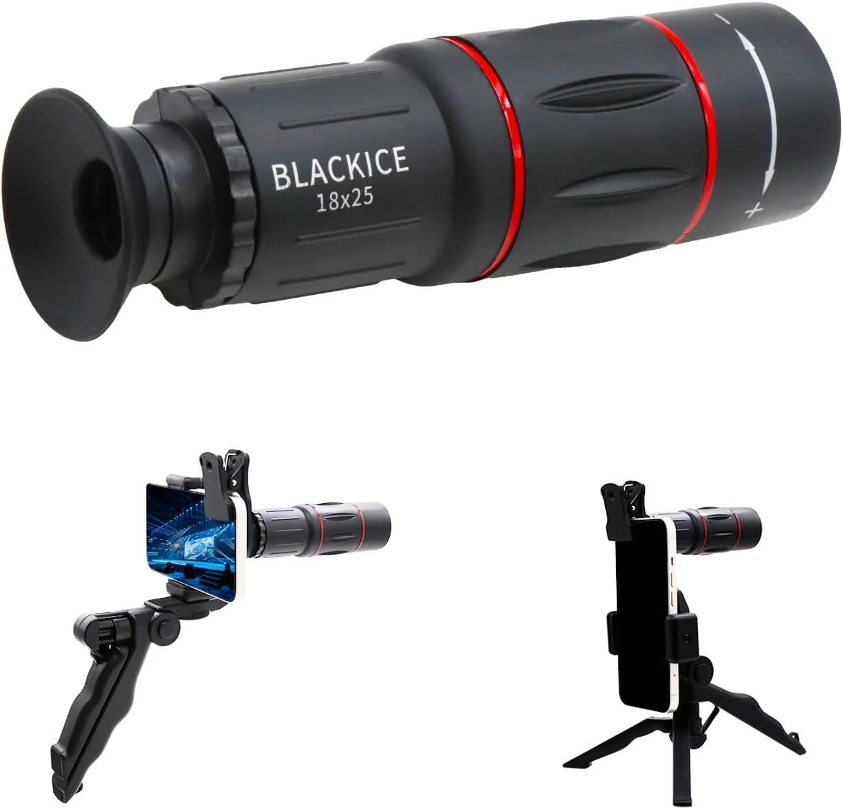 تلسکوپ تک چشمی 18X25 BLACKICE، تک چشمی بزرگسالان با منشور BAK4، آداپتور تلفن هوشمند، جمع و جور، مبتدی، بزرگسالان