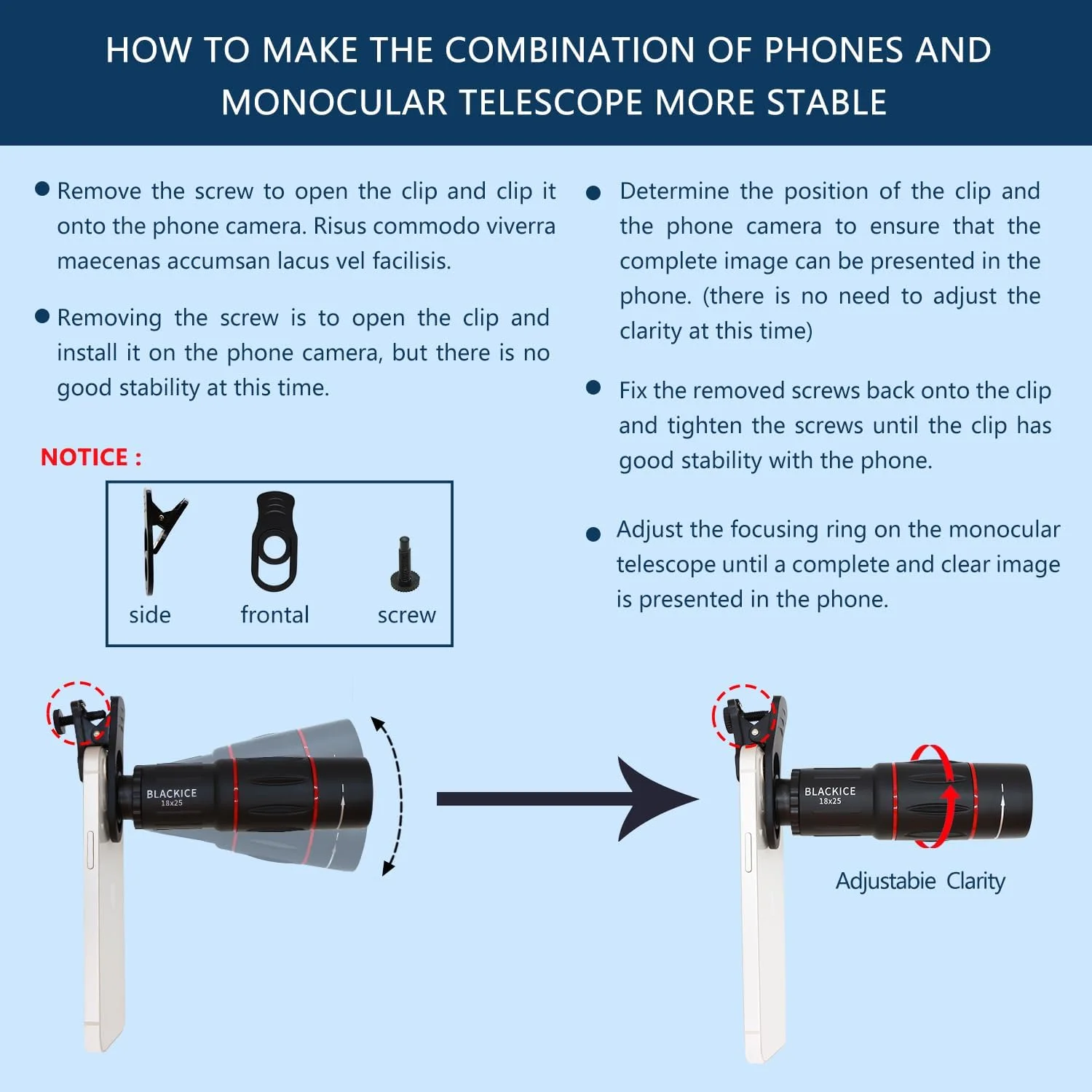 تلسکوپ تک چشمی 18X25 BLACKICE، تک چشمی بزرگسالان با منشور BAK4، آداپتور تلفن هوشمند، جمع و جور، مبتدی، بزرگسالان