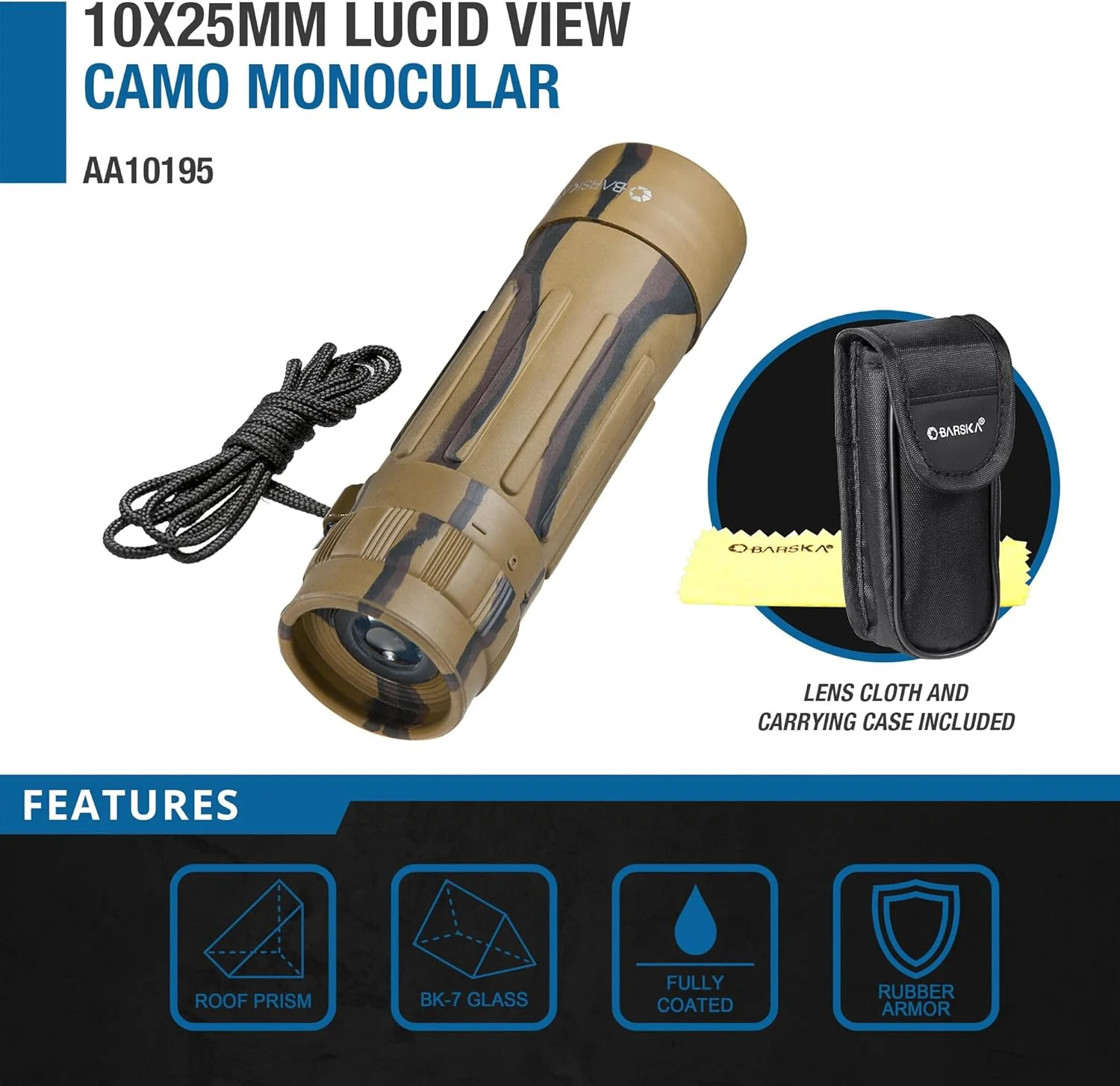 تک چشمی 10x25 Lucid View بارسکا - بزرگنمایی 10 برابر سبک و جمع و جور با اپتیک کاملاً پوشش داده شده، منشور سقفی BK7، روکش لاستیکی ضد لغزش، ایده آل برای مسافرت، پیاده روی، تماشای پرندگان تک چشمی 10x25 Lucid View بارسکا - بزرگنمایی 10 برابر سبک و جمع و جور با اپتیک کاملاً پوشش داده شده، منشور سقفی BK7، روکش لاستیکی ضد لغزش، ایده آل برای مسافرت، پیاده روی، تماشای پرندگان