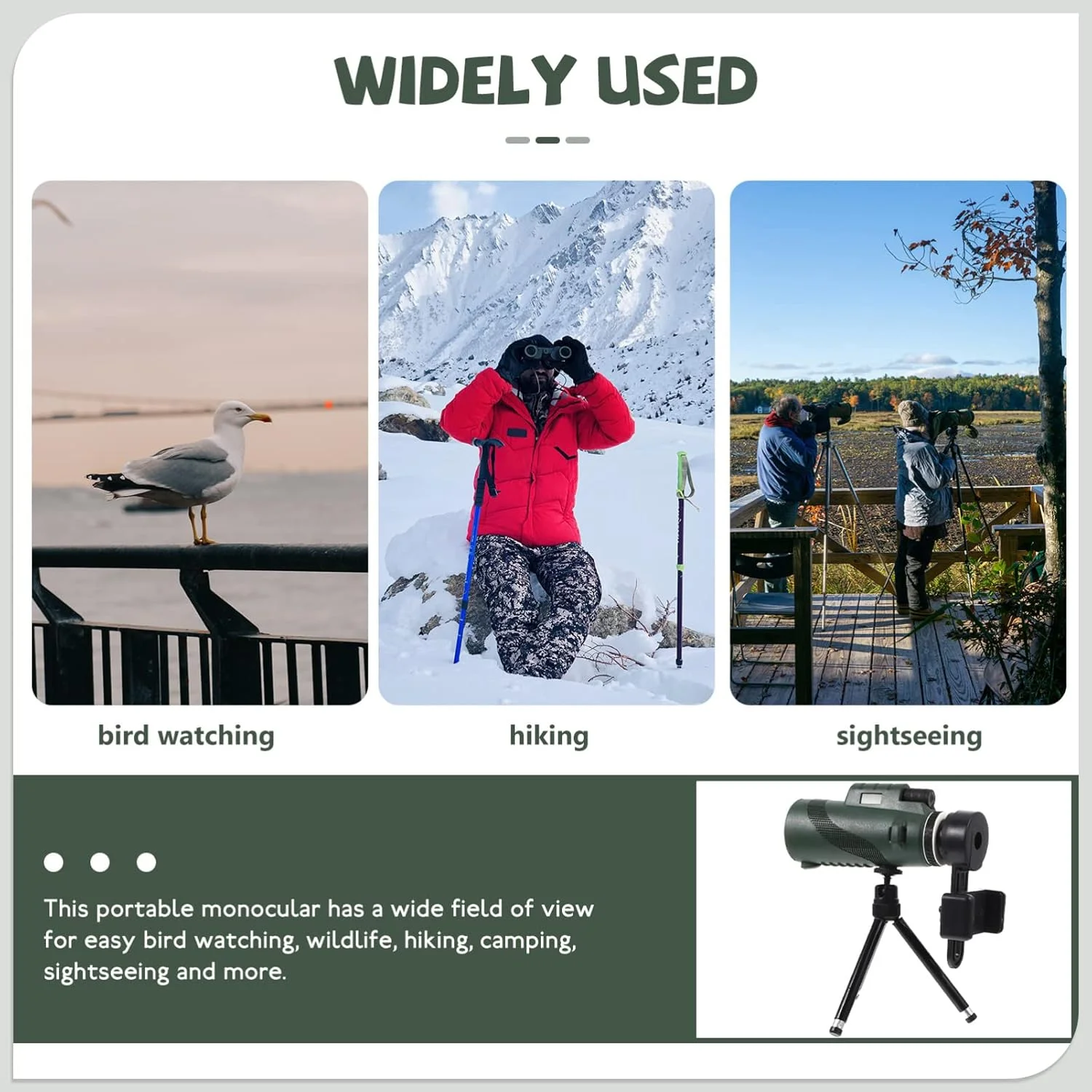 تلسکوپ تک چشمی BESPORTBLE با لنز زاویه باز مناسب تماشای پرندگان، شکار، کمپینگ و فعالیت های خارج از منزل به همراه آداپتور تلفن هوشمند و سه پایه