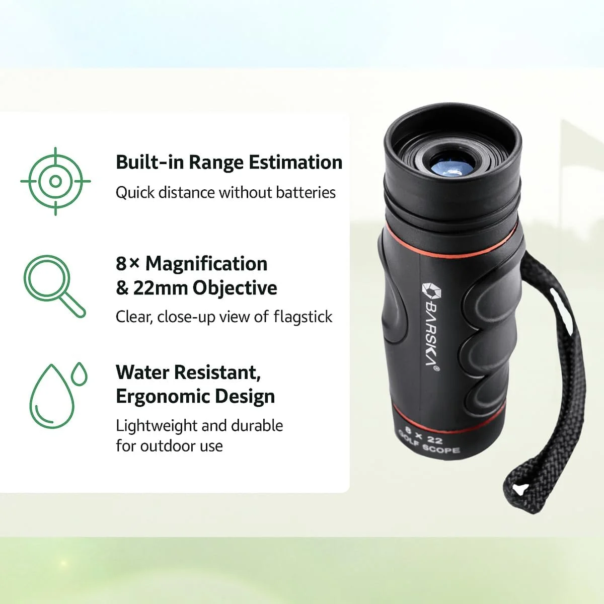 تک چشمی گلف ضد آب 8x22 Barska Blueline با رتیکل داخلی تخمین فاصله