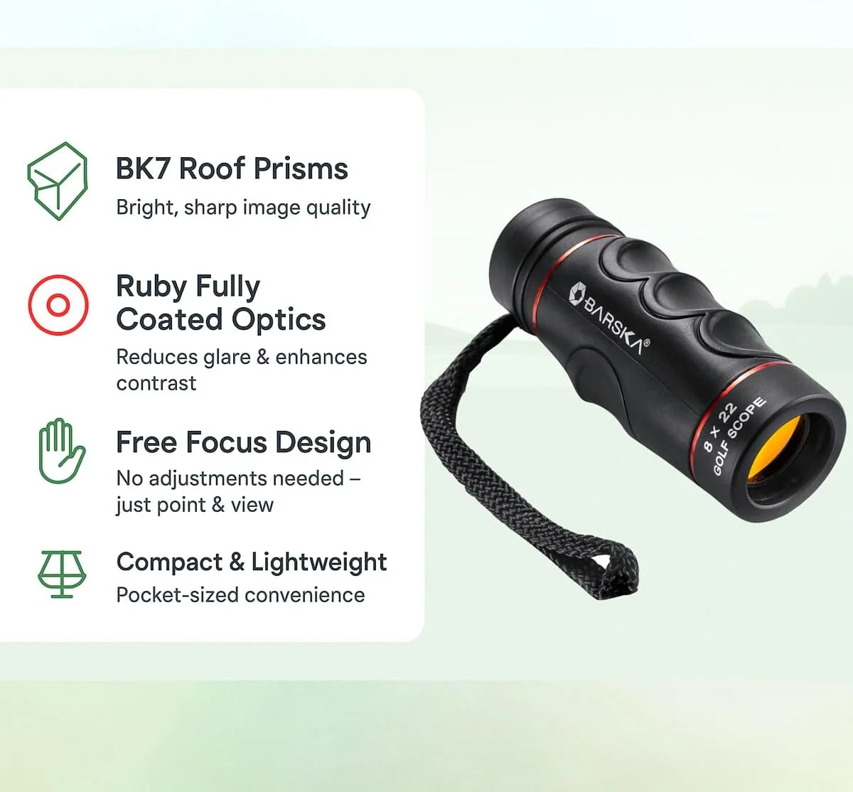 تک چشمی گلف ضد آب 8x22 Barska Blueline با رتیکل داخلی تخمین فاصله