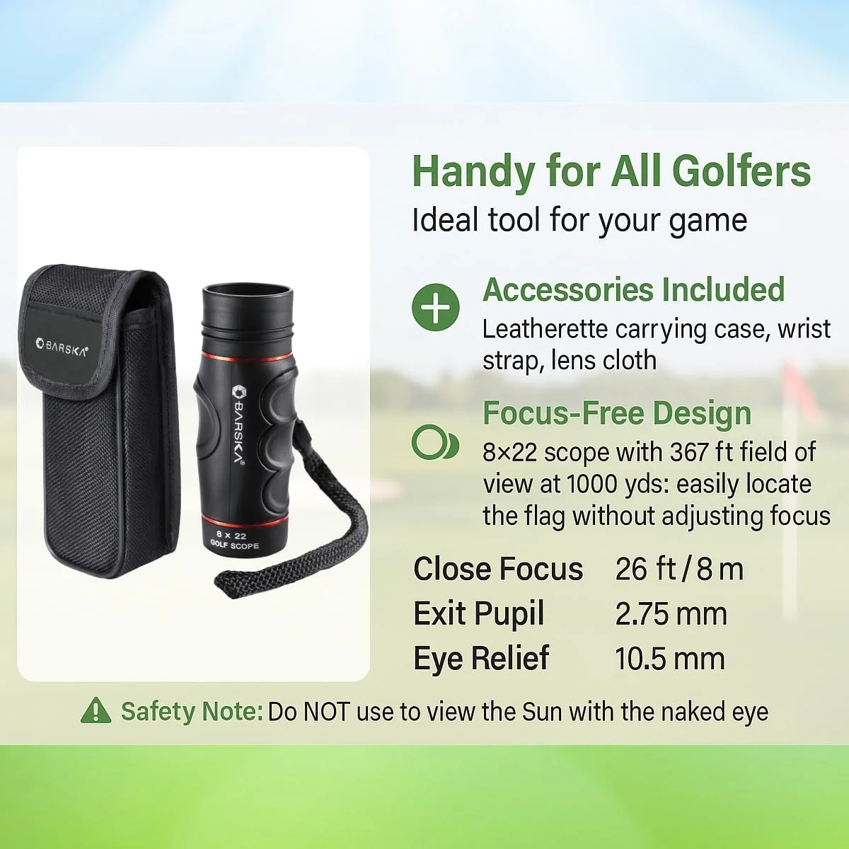 تک چشمی گلف ضد آب 8x22 Barska Blueline با رتیکل داخلی تخمین فاصله