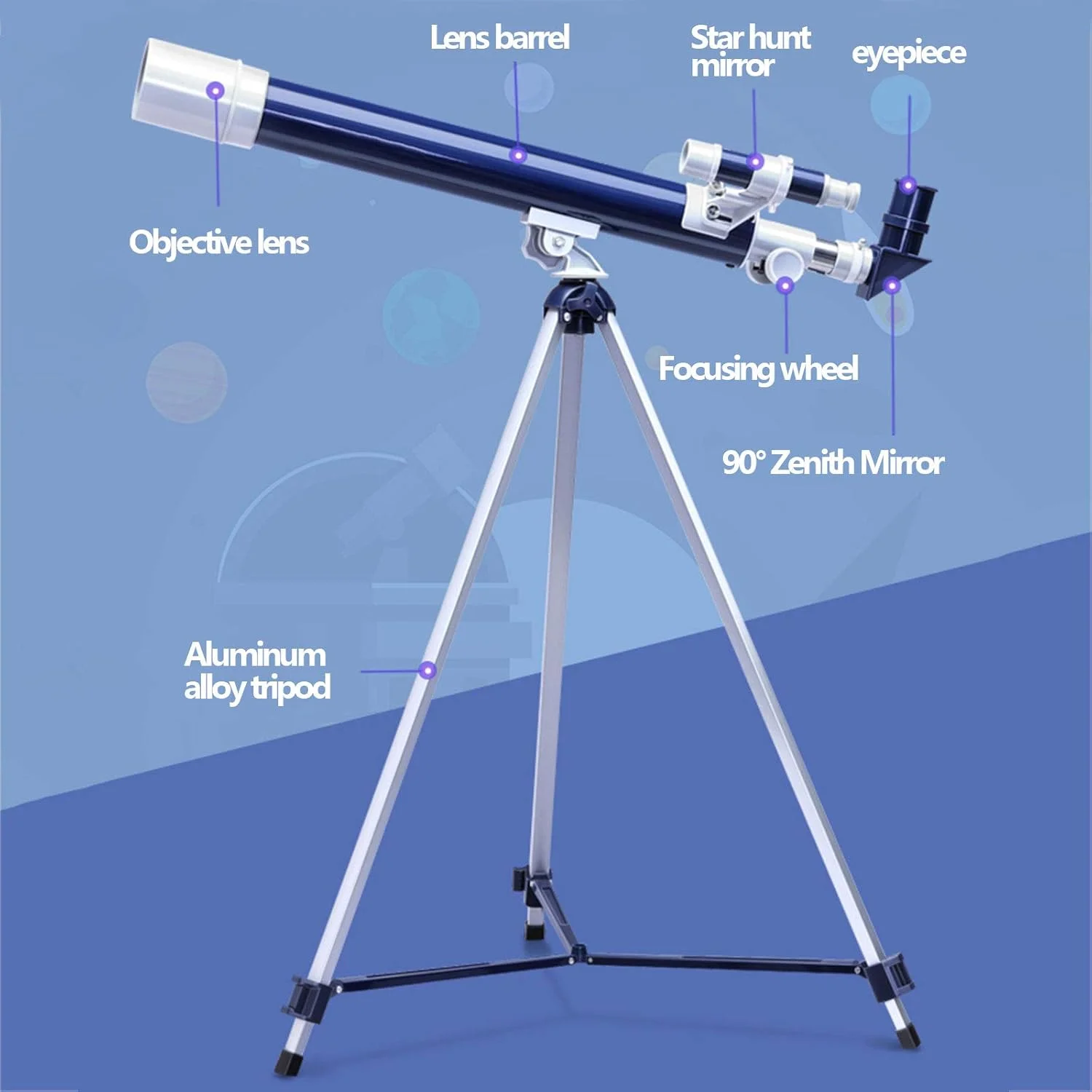 تلسکوپ نجومی منکسوری 30x-150x تلسکوپ فضایی منوچشمی با آینه سمت الراس 90 درجه و آینه یاب 5x24 و سه پایه تلسکوپی آلیاژ آلومینیوم