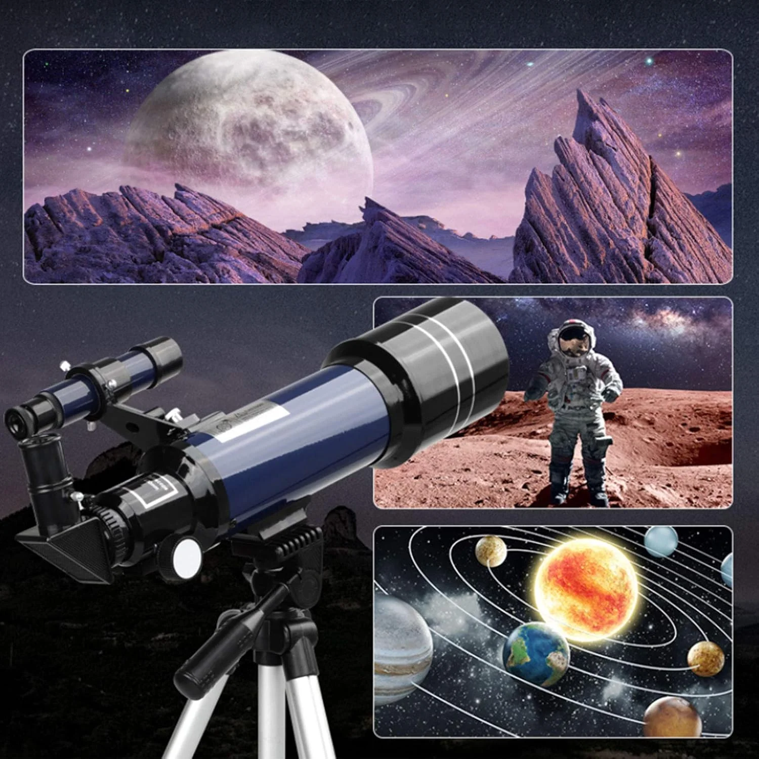 تلسکوپ فضایی نجومی تک چشمی برای تماشای پرندگان و نجوم 70/400 با پوشش چند لایه پهن باند، چشمی (6 میلی متر 20 میلی متر)، سه پایه تلسکوپی آلیاژ آلومینیوم، یابنده ستاره 5x24