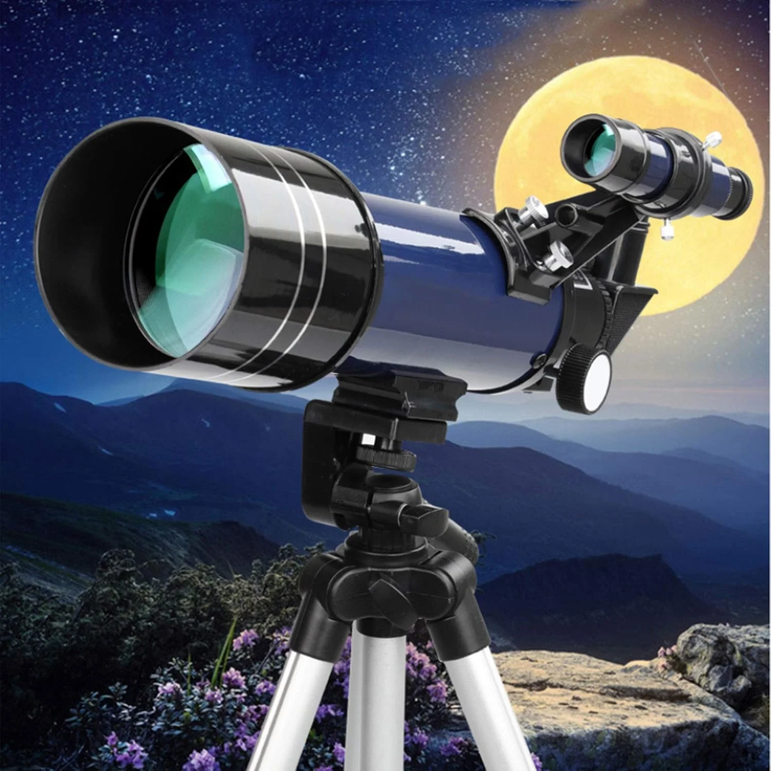 تلسکوپ فضایی نجومی تک چشمی برای تماشای پرندگان و نجوم 70/400 با پوشش چند لایه پهن باند، چشمی (6 میلی متر 20 میلی متر)، سه پایه تلسکوپی آلیاژ آلومینیوم، یابنده ستاره 5x24