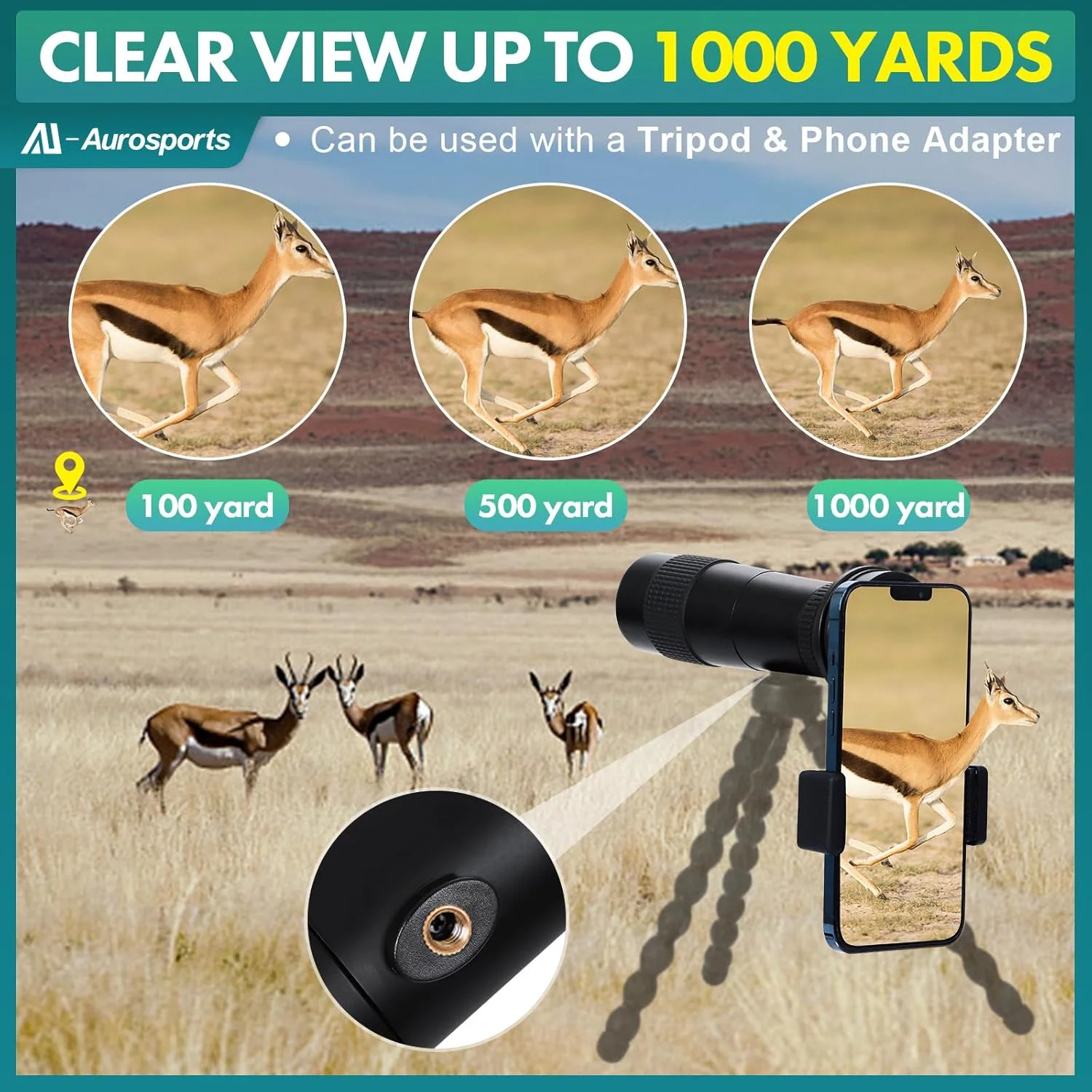 تک چشمی زوم 10-30x40 Aurosports برای بزرگسالان، تلسکوپ تک چشمی با قدرت بالا با منشور Bak4، تک چشمی فشرده برای تماشای پرندگان، مسافرت، شکار، کمپینگ